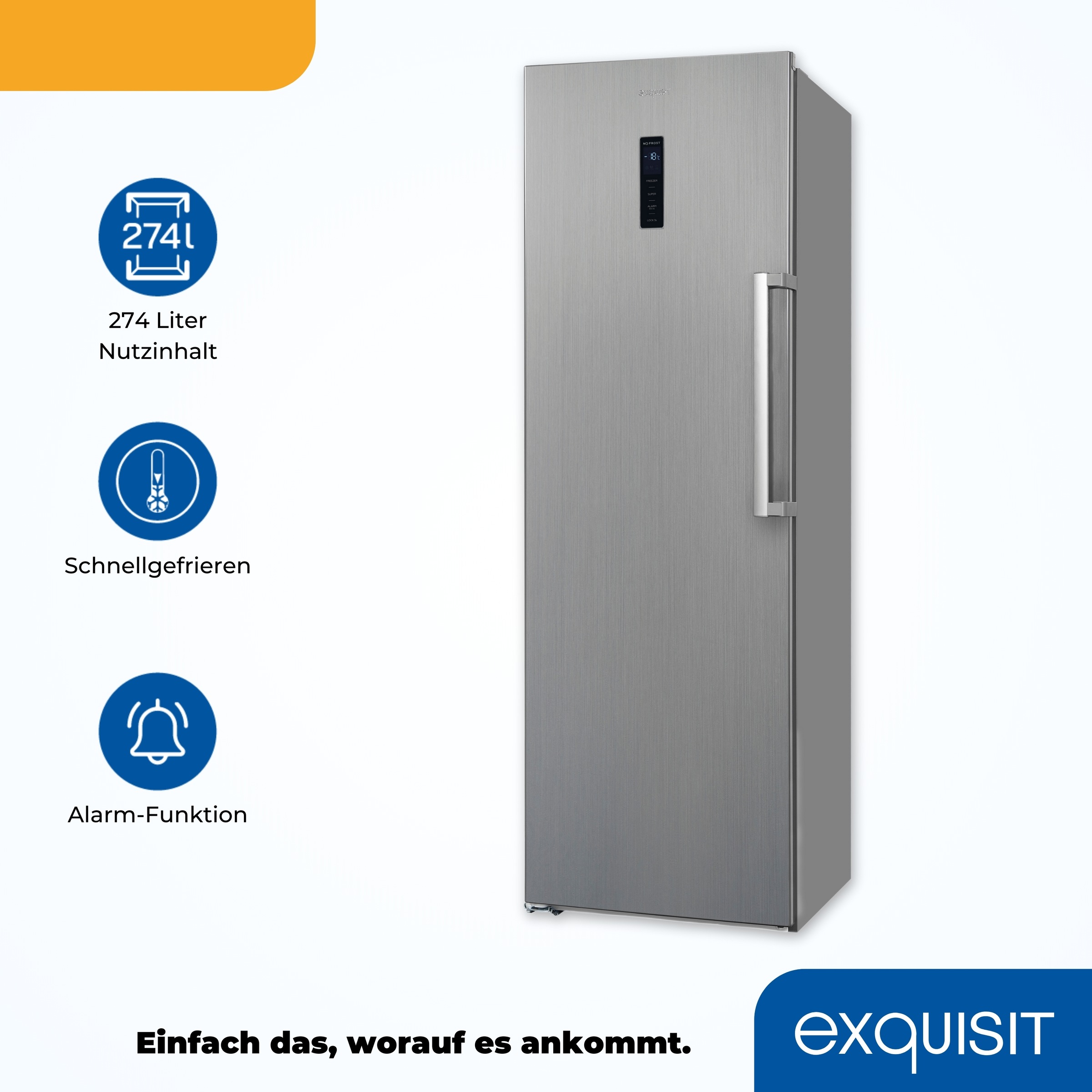 exquisit Gefrierschrank »GS295--H-040E inoxlook«, 185 cm hoch, 60 cm breit, Türanschlag wechselbar