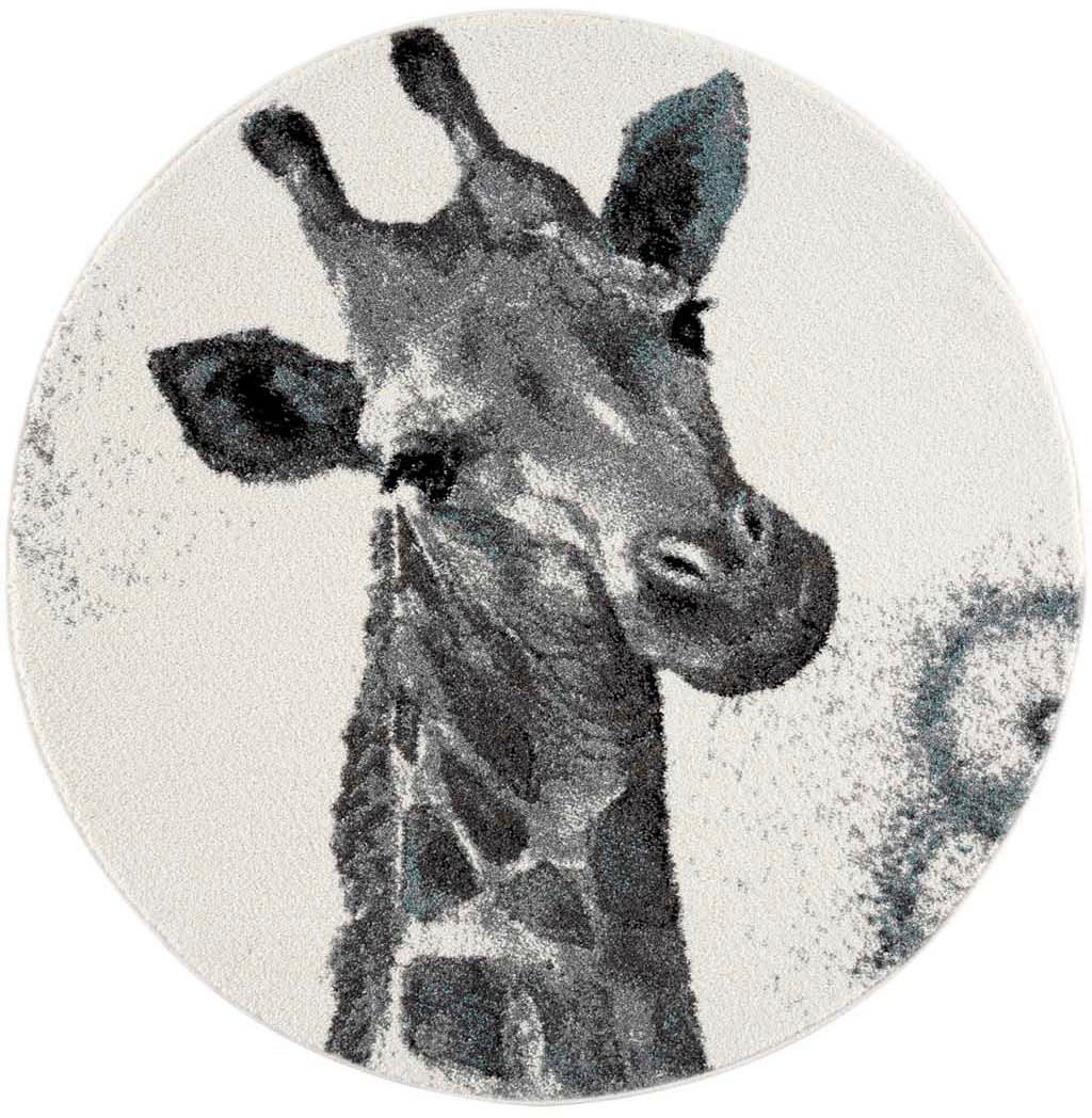 Thumbnail - Carpet City Kinderteppich "Savanna 9370", rund, 11 mm Höhe, Spielteppich, Teppich, Giraffe, Creme/ Grau, Kurzflor