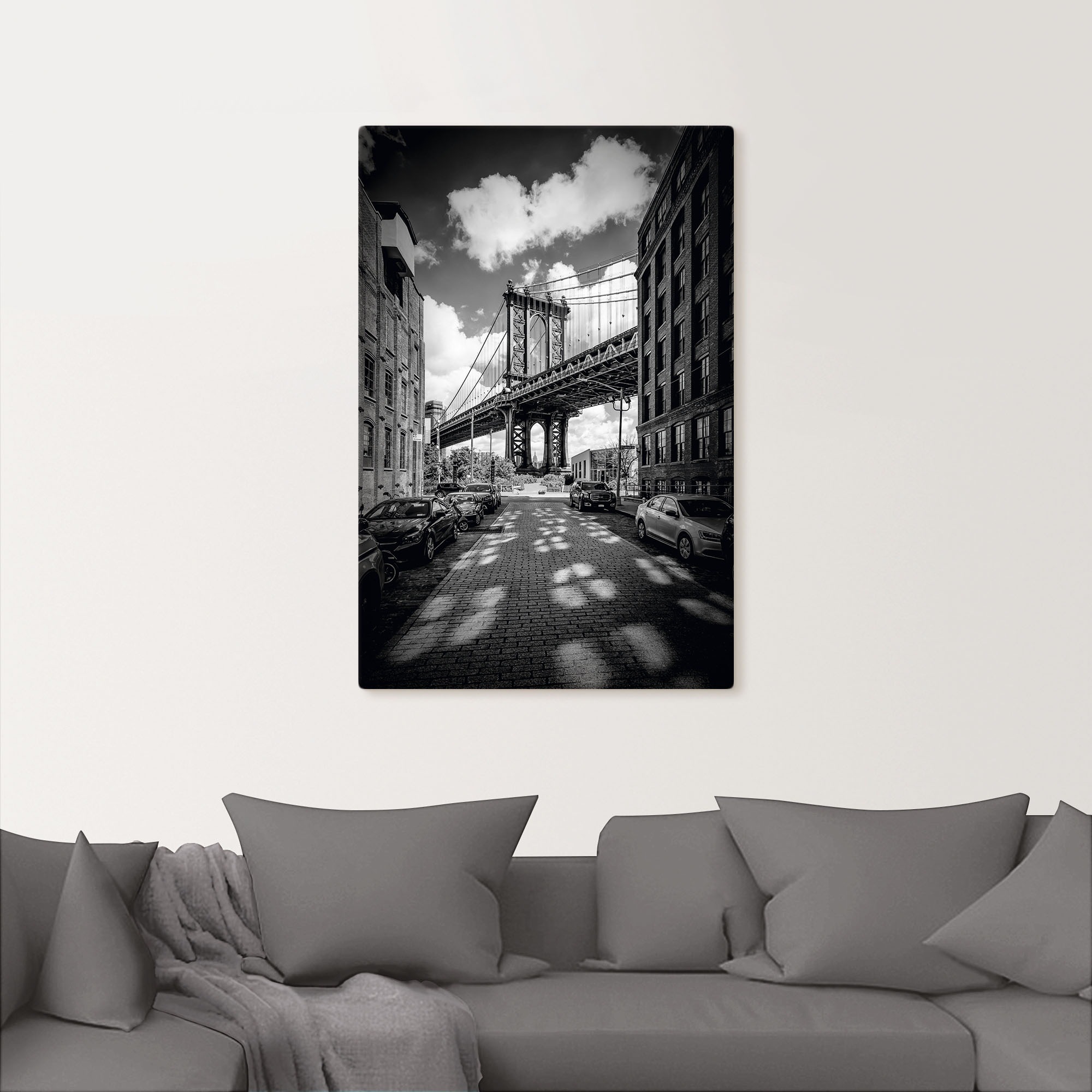 Leinwandbild ARTLAND "Manhattan Bridge in Brooklyn, New York", schwarz (farbe bild(er): schwarz), B:60cm H:90cm, Bilder, Leinwandbild, auf Holzrahmen gespannt 2