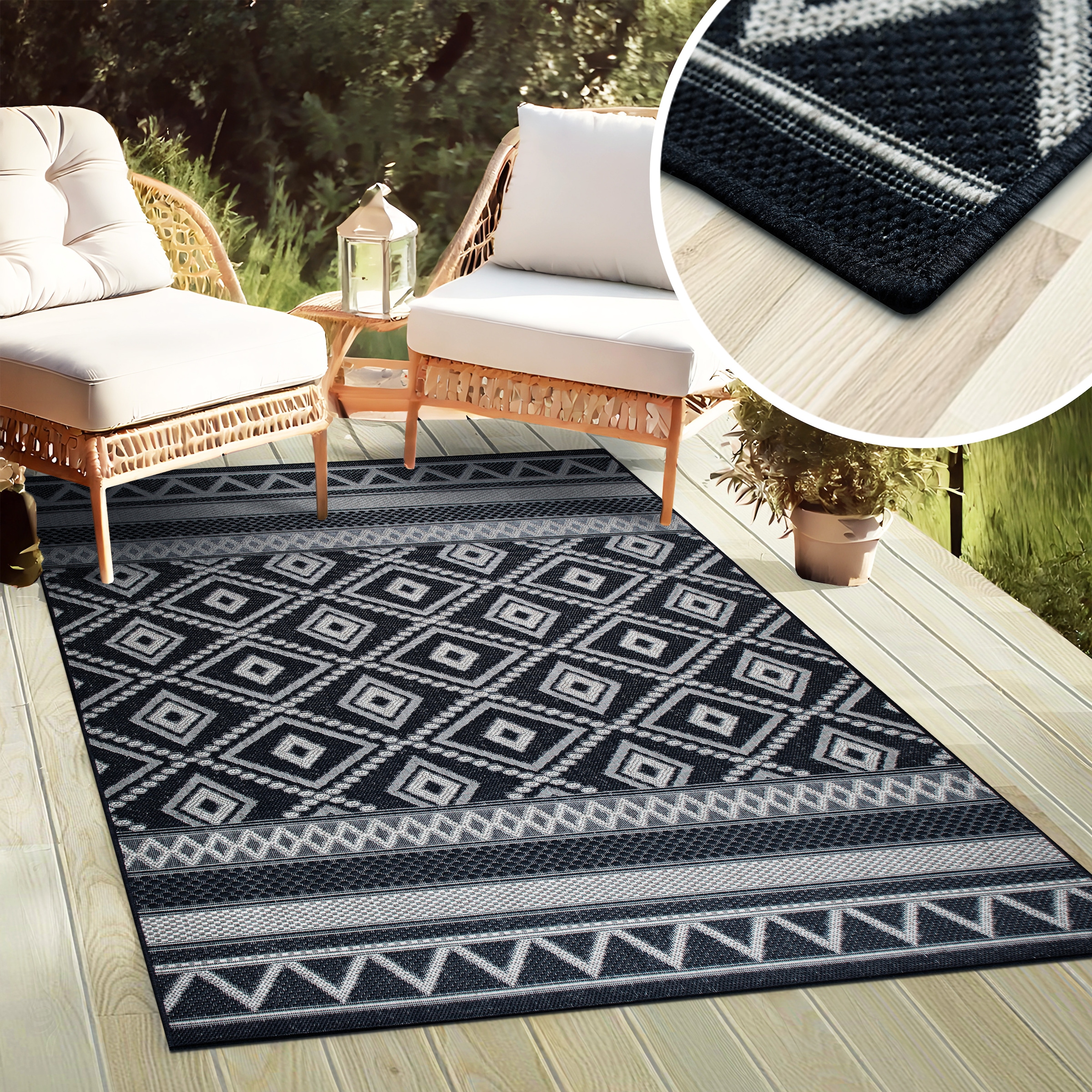 my home Teppich »Toronto auch als Läufer erhältlich«, rechteckig, 3 mm Höhe, In- und Outdoor geeignet, Sisal-Optik, Wetterfest & UV-beständig, Boho