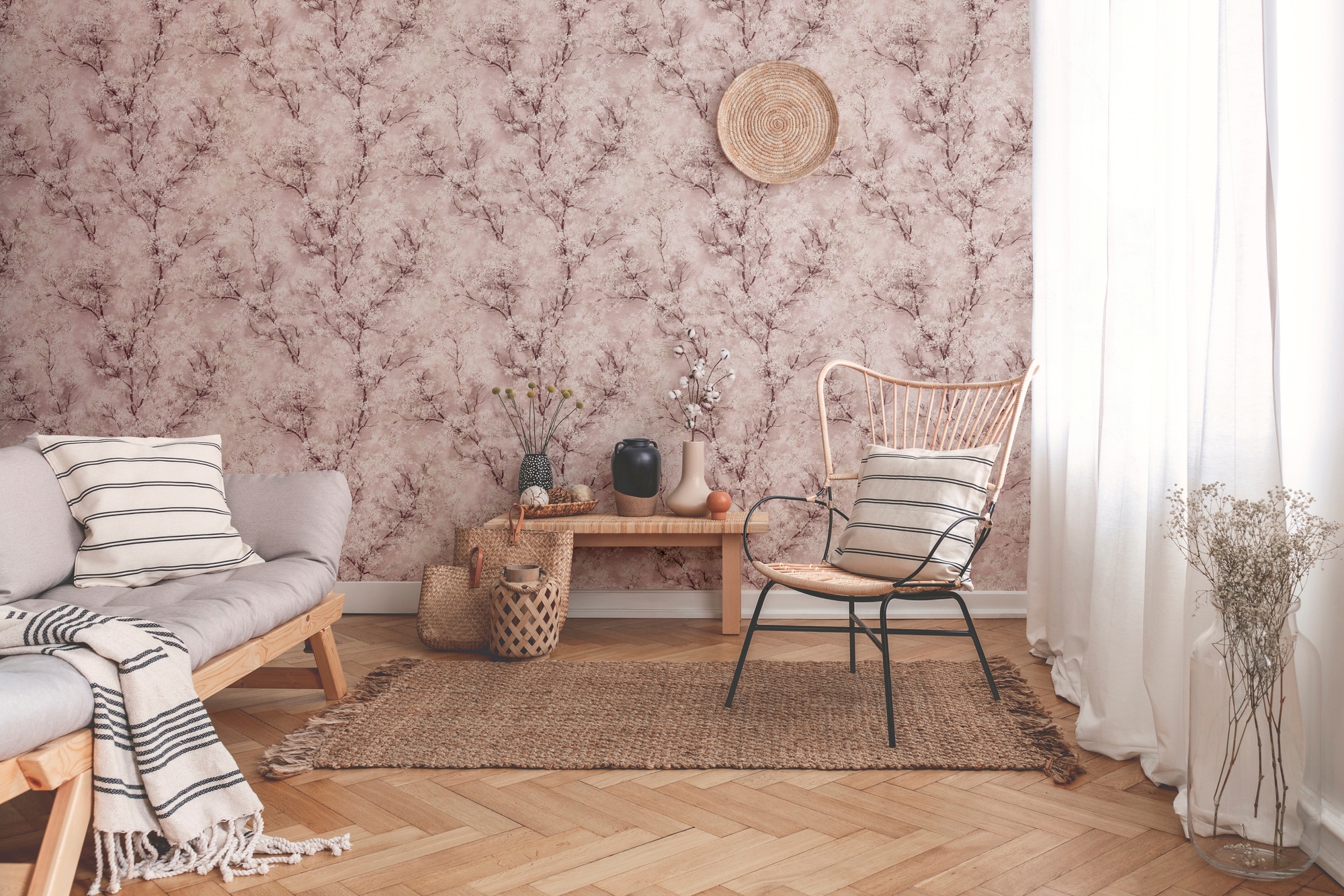 living walls Vliestapete »New Walls Cosy & Relax mit Kirschblüten«, floral-botanisch-Wald, Tapete Wald Tapeten Wohnzimmer Schlafzimmer Küche modern Design Optik