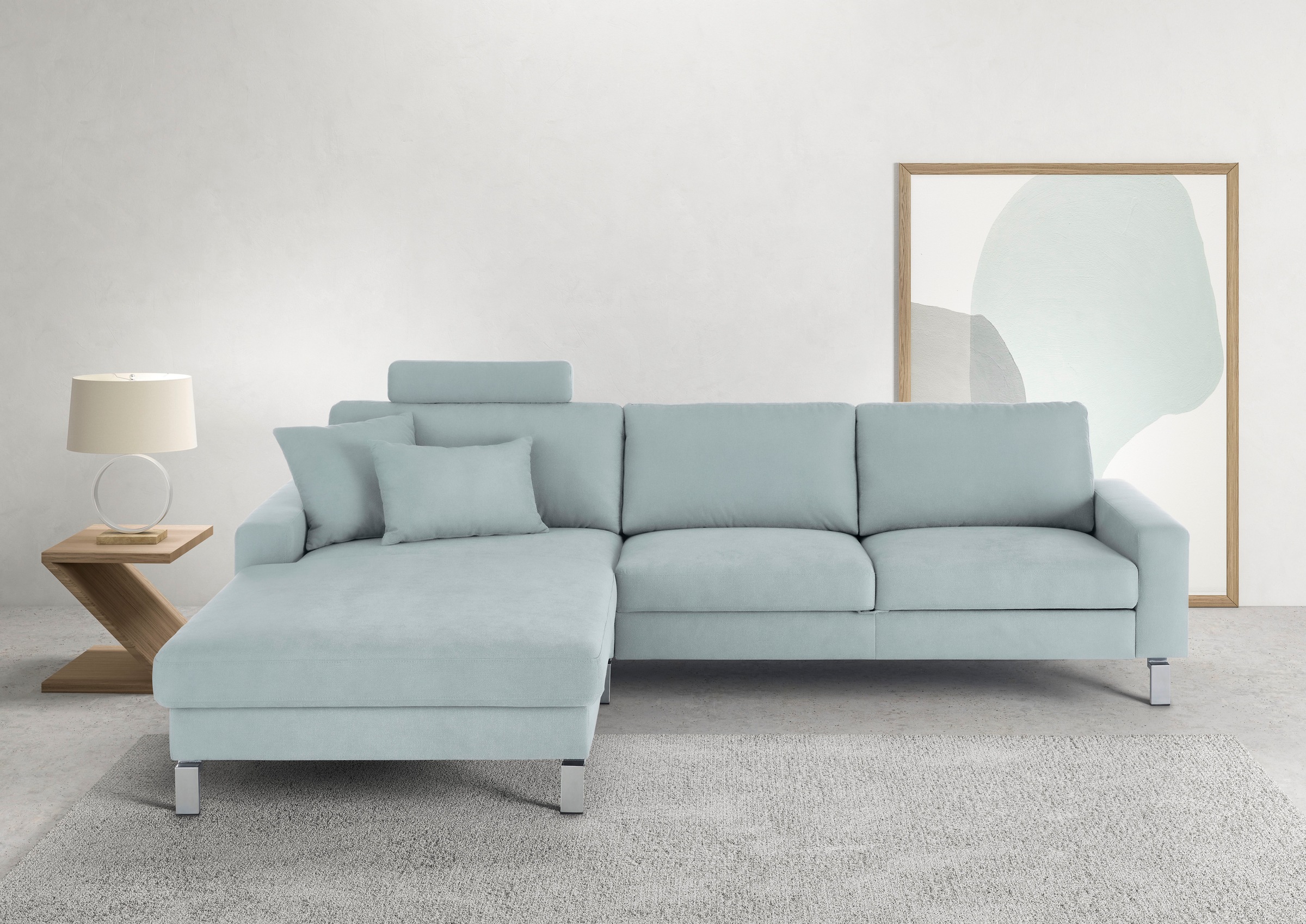 3C Candy "Lecce, wahlweise PUR-Schaumstoff oder Tonnentaschenfederkern" Bett im 2,5-Sitzer, teilmotorische Schlaffunktion im Longchair, L-Form