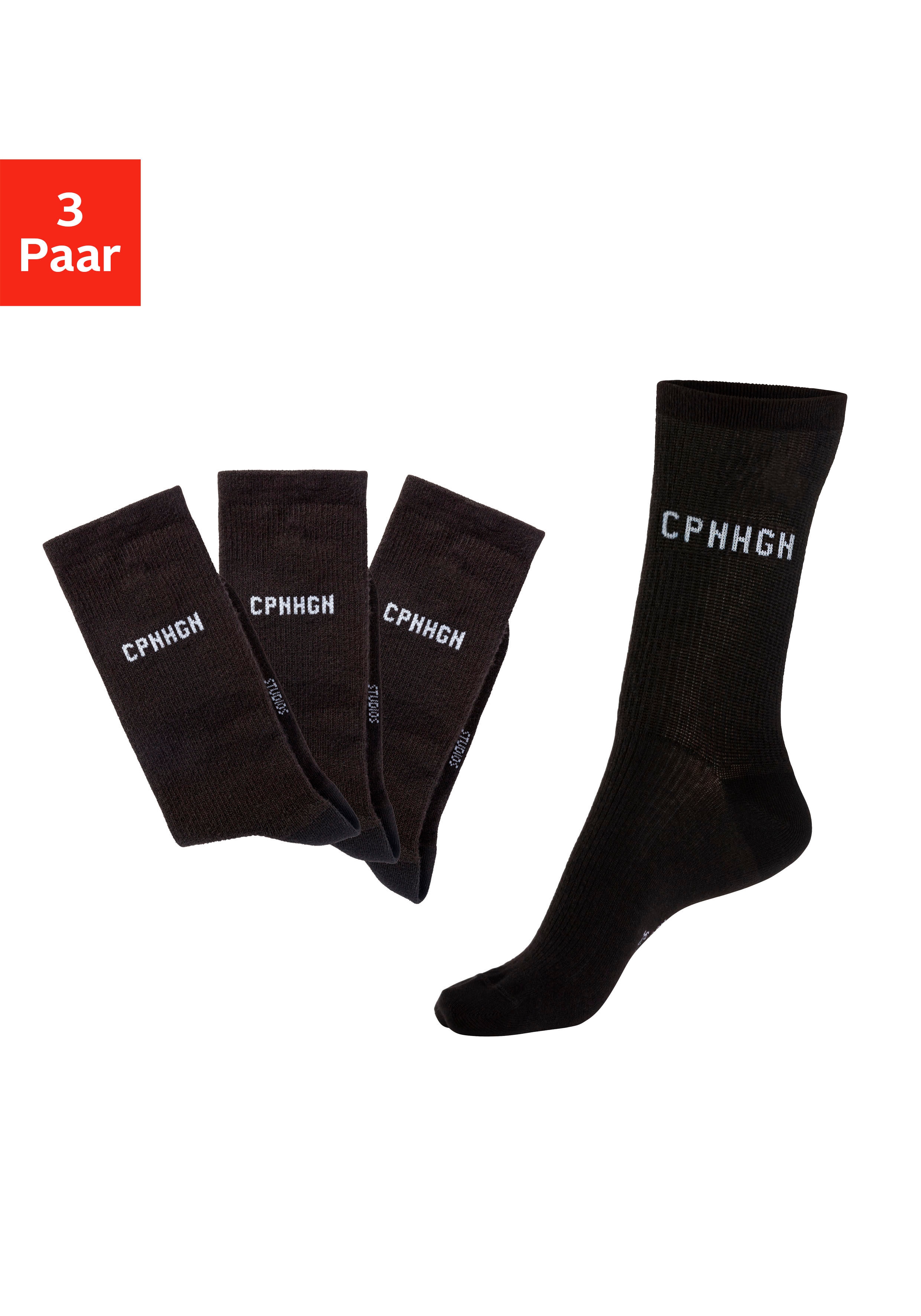 Copenhagen Studios Basicsocken Packung, 3 Stk. tlg. mit Rippstruktur und Stickerei