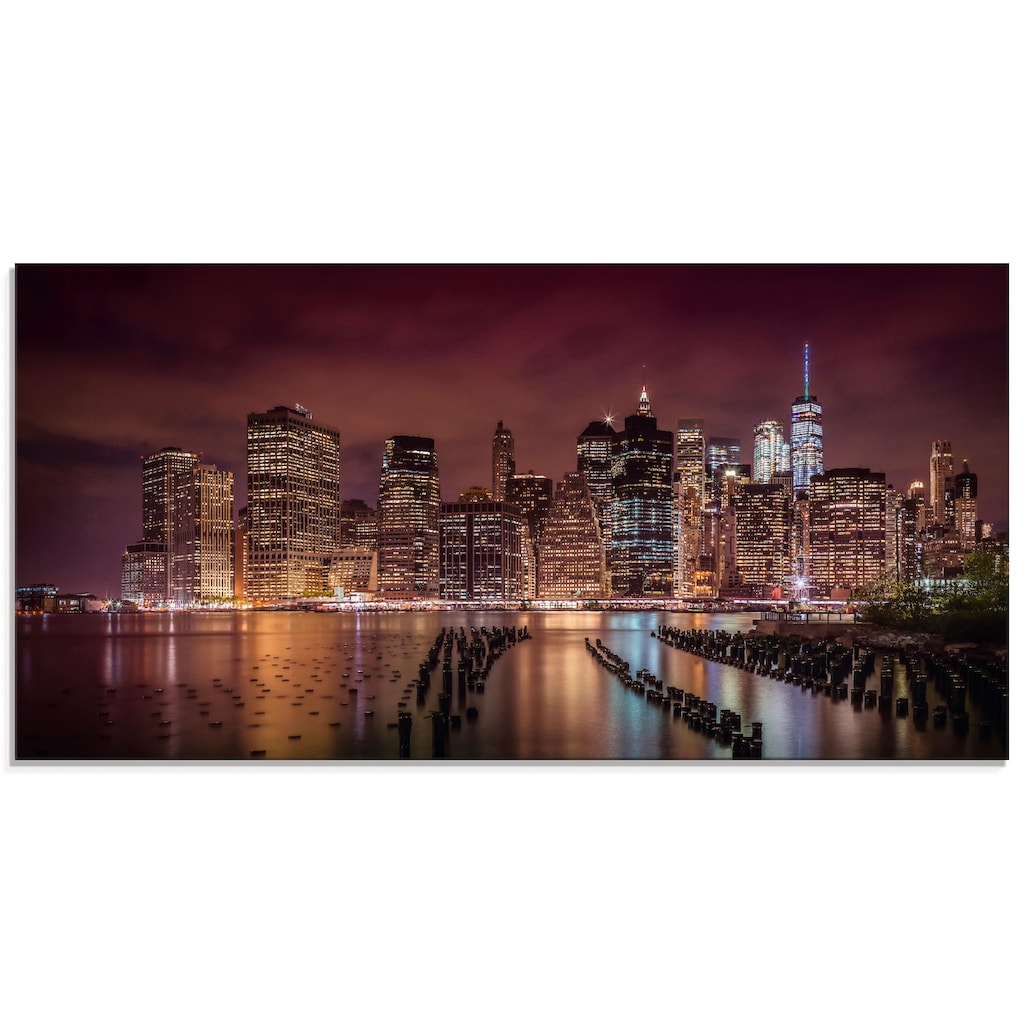 Artland Glasbild »New York City Impression bei Nacht«, Amerika, (1 St.)