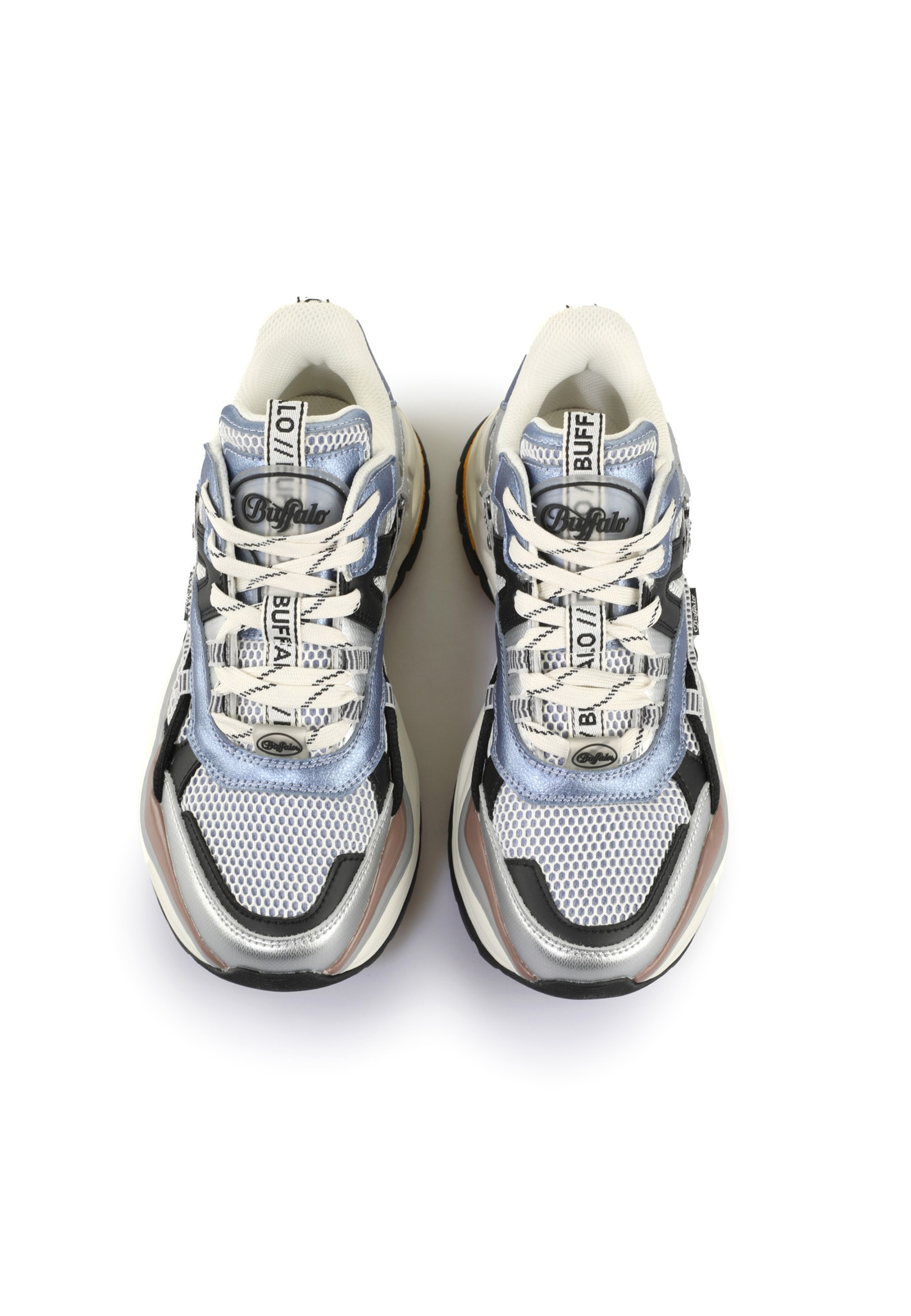 Trainingsschuh BUFFALO "Buffalo Triplet Hollow - Vegan Nappa/Mesh", Damen, Gr. 38, blau, silber, unifarben, Schuhe