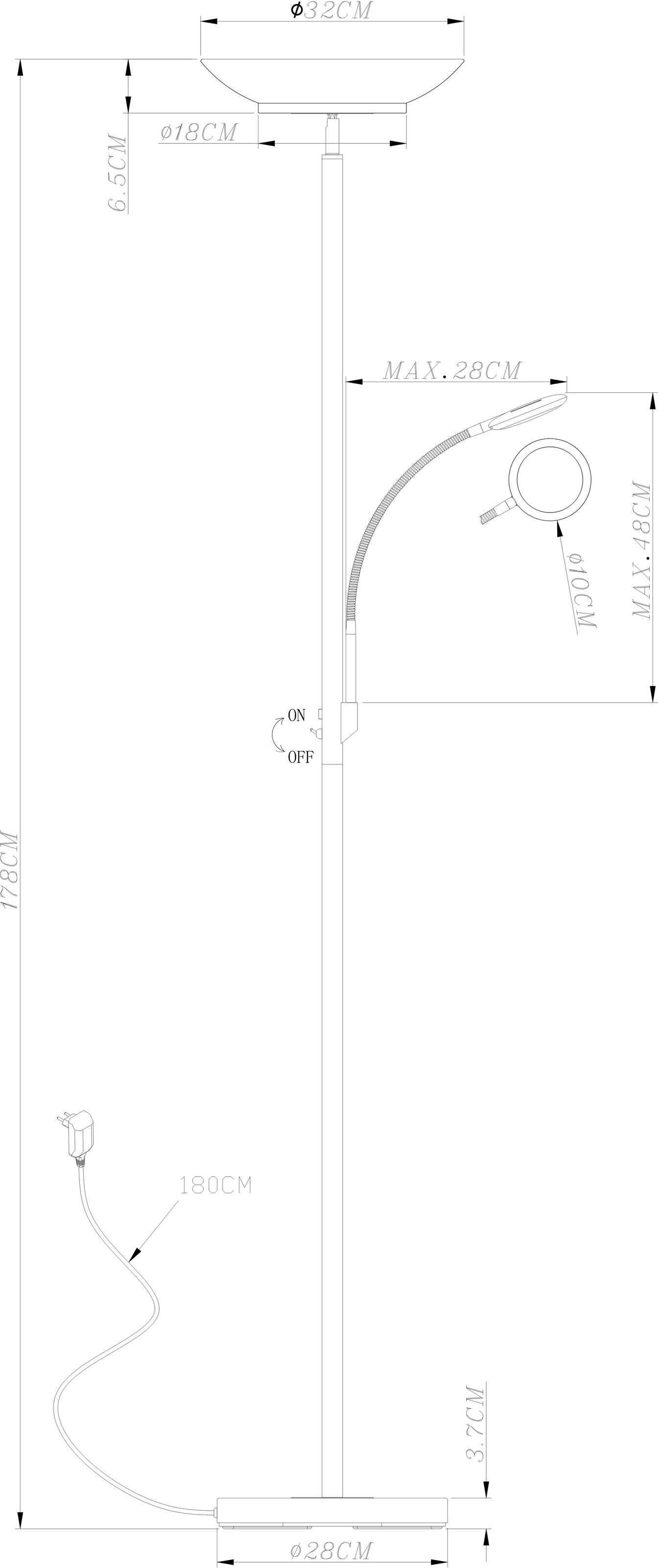 GLOBO LIGHTING Deckenfluter »DECKENFLUTER NICKEL MATT, 1XLED« LED-Modul 1 Stk. Stehlampe Stehleuchte Fluter Wohnzimmer Flur