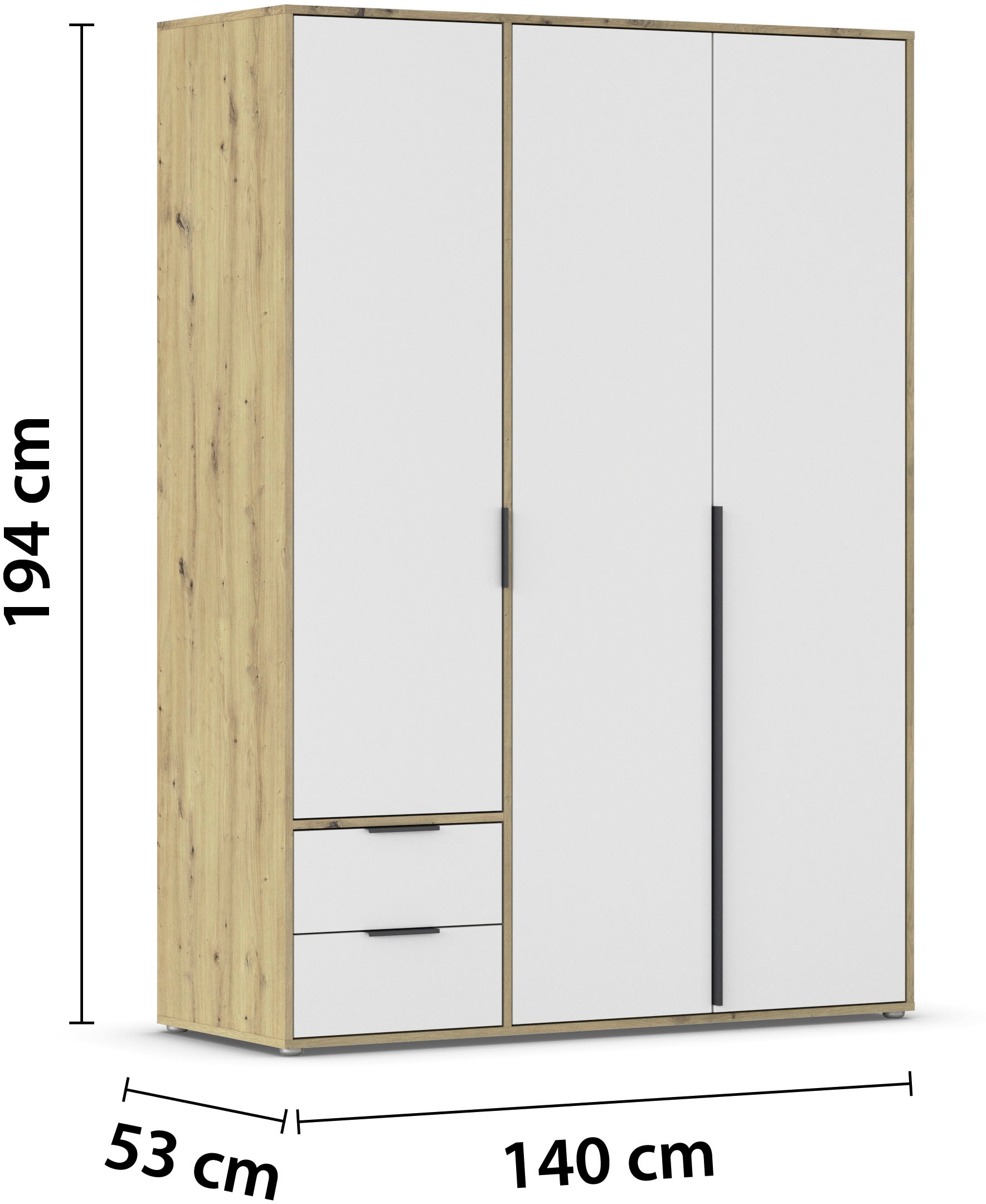 rauch Drehtürenschrank »Kleiderschrank Schrank Garderobe Wäscheschrank NAGATA viel Stauraum«, (in 3 verschiedenen Ausstattungen BASIC/CLASSIC/PREMIUM), mit Schubladen sowie Stangengriffen TOPSELLER MADE IN GERMANY