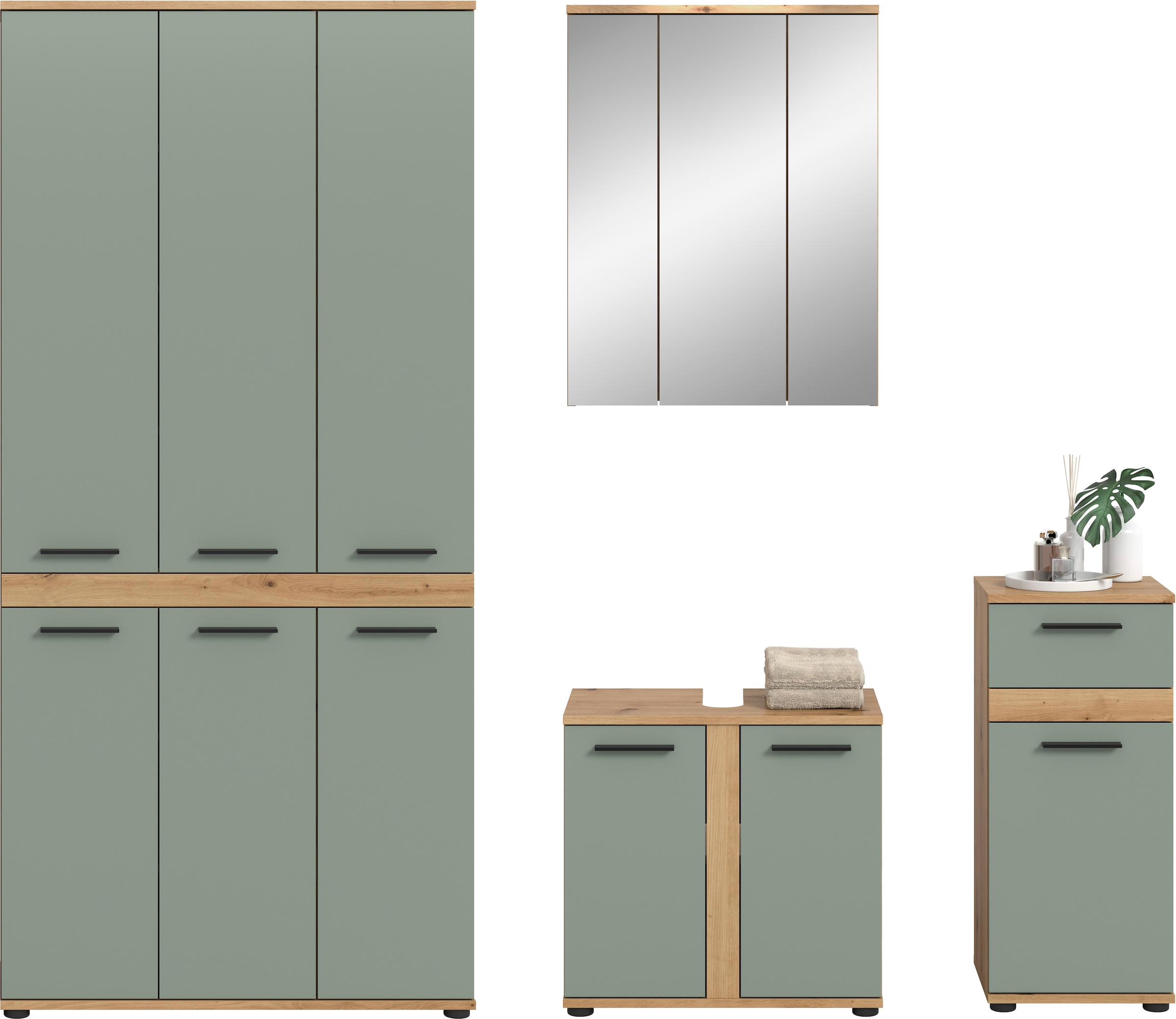 welltime Badmöbel-Set »LUCCA, 4-tlg. Badkombination, viel Stauraum, modernes Design« 4 Stk. tlg.