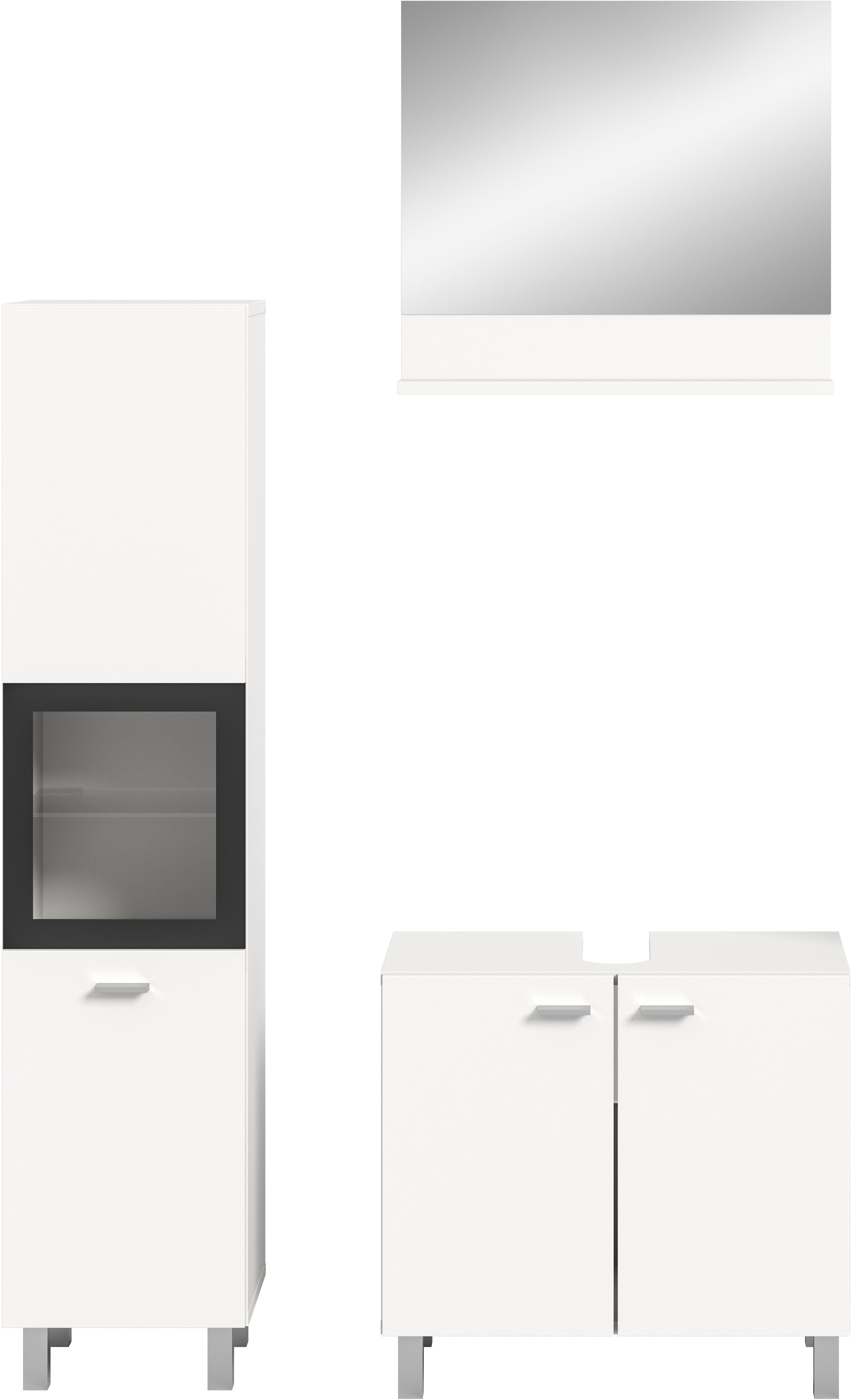 welltime Badmöbel-Set »Tampa, Breite 102cm, 3-teilig«, (3 St.), Waschbeckenunterschrank, Spiegel, Hochschrank