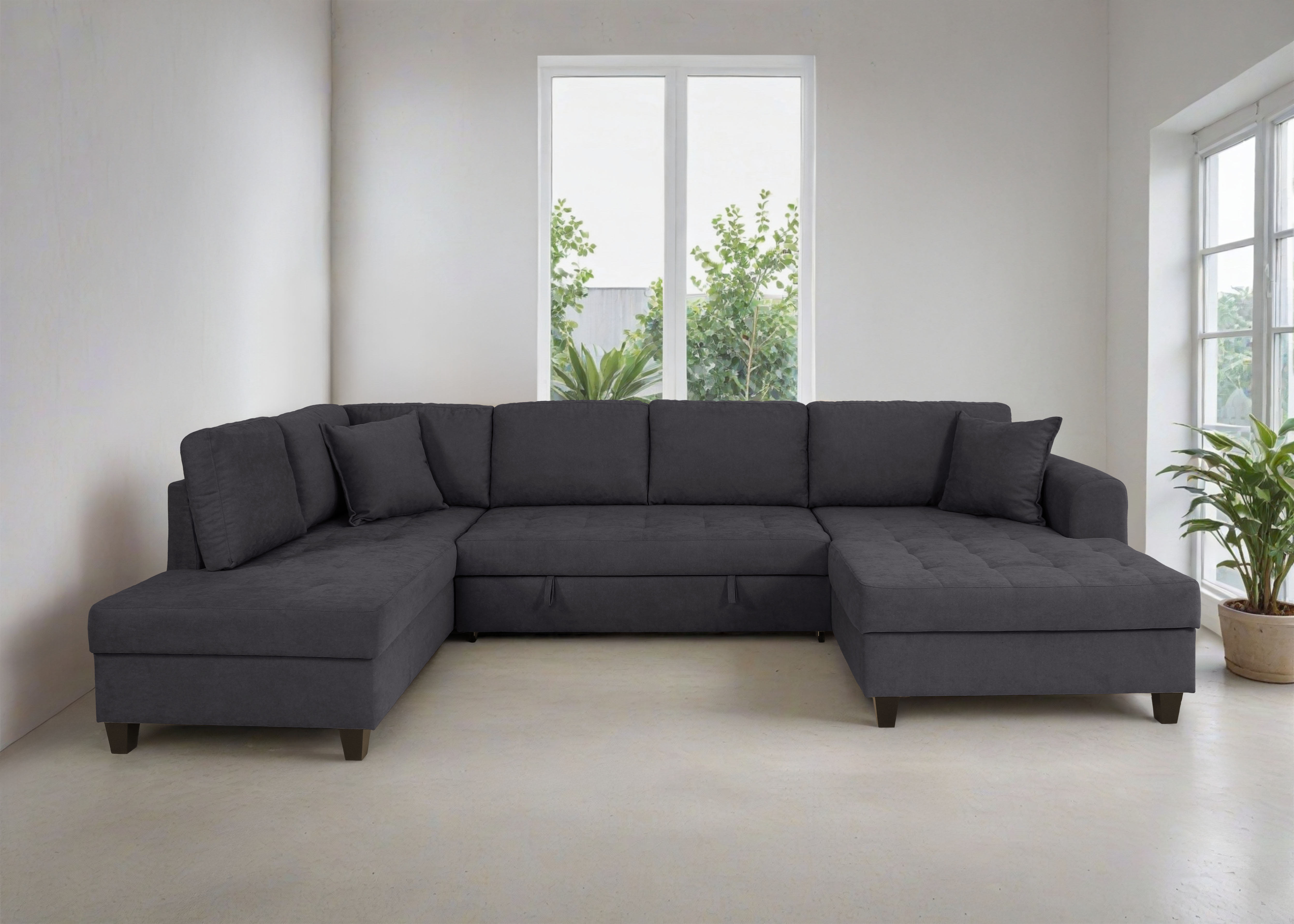Trends by HG Wohnlandschaft "Moritz U-Form, B: 324 cm" mit Schlaffunktion, Bettkasten & Zierkissen