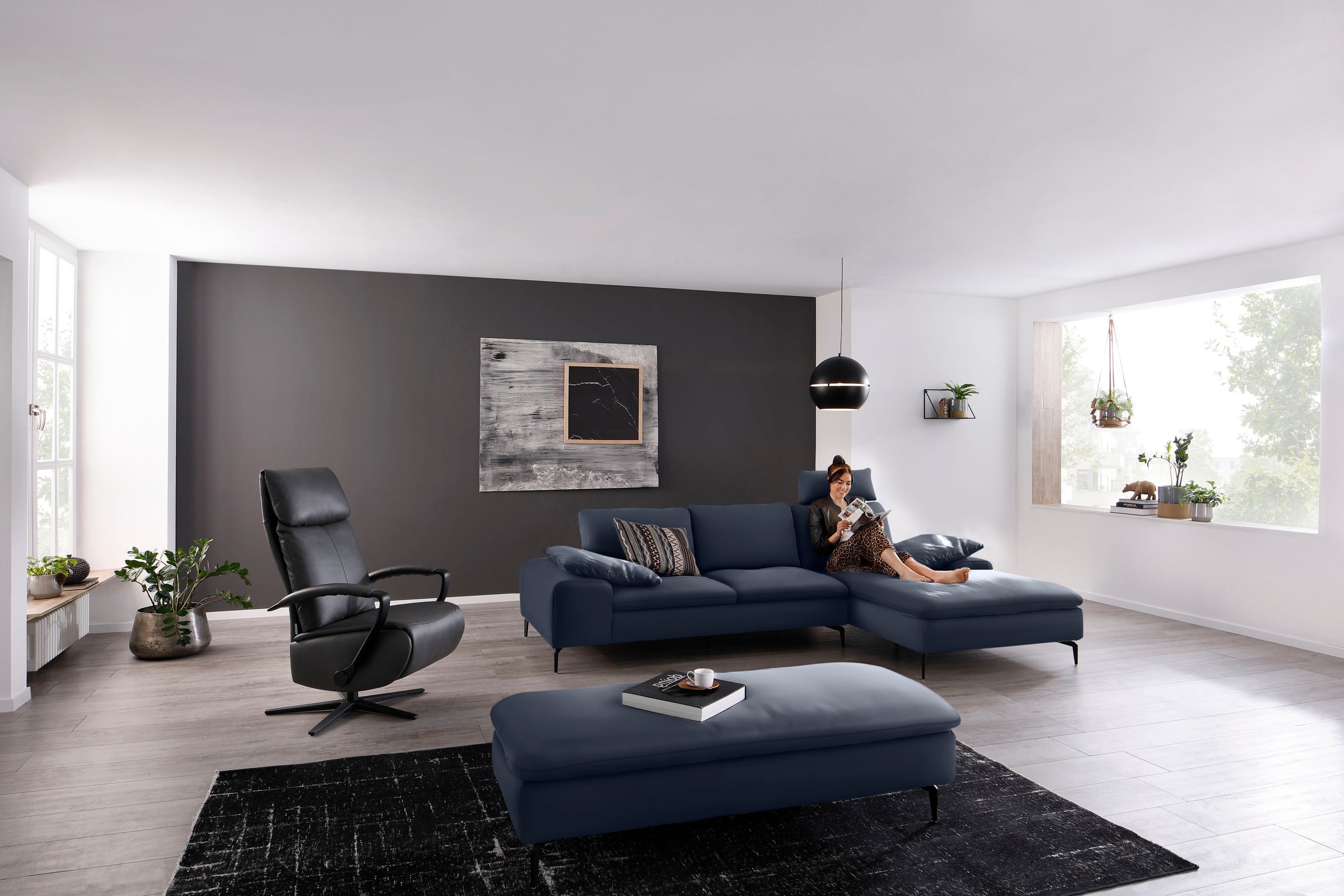 W.SCHILLIG Ecksofa "valentinoo, Designsofa, bequem, elegant und zeitlos, L-Form" inklusive Hocker, mit Sitztiefenverstellung, Breite 299 cm