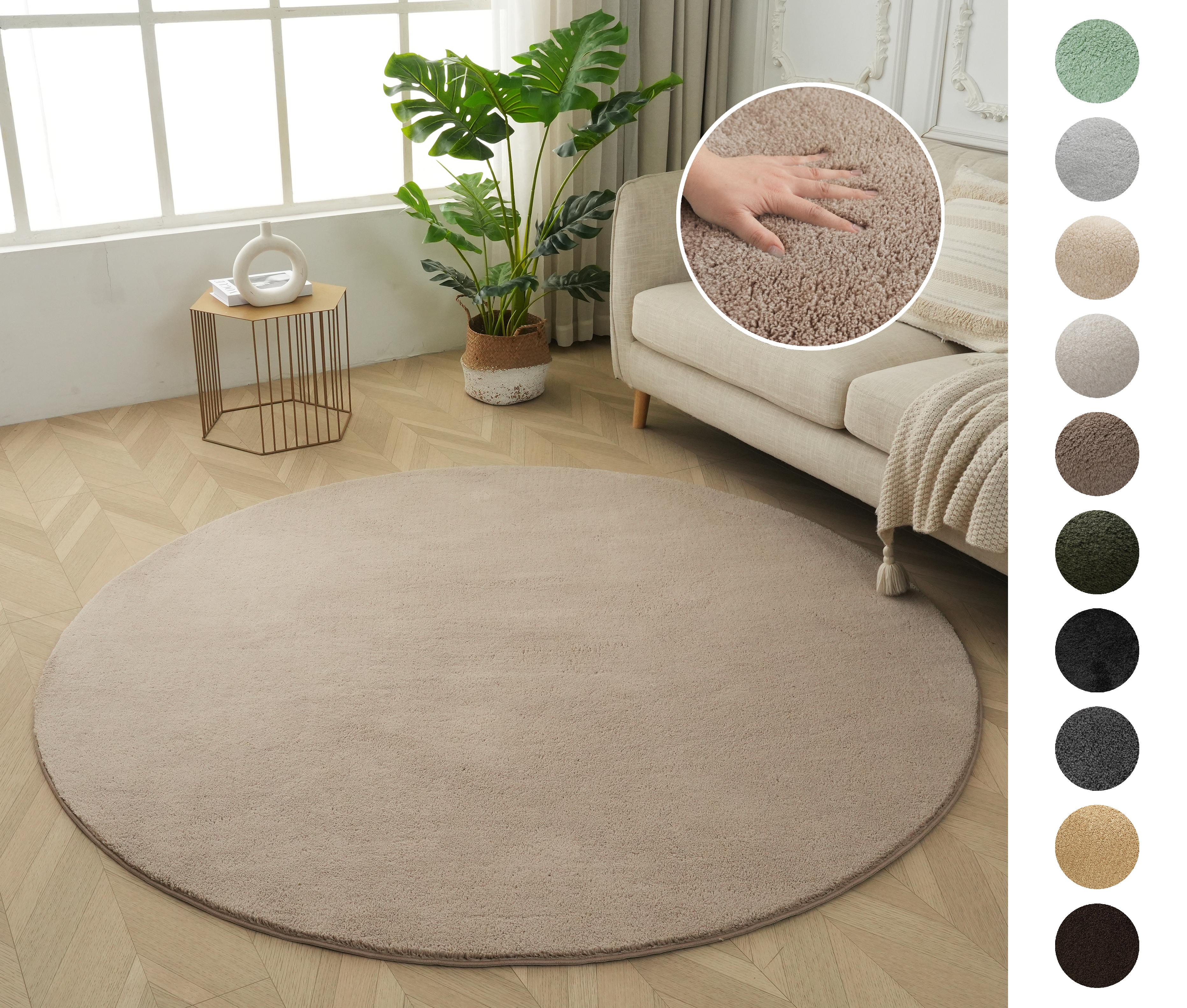 OTTO home 1100000002199 "Cali" rund 16 mm Höhe Uni-Farben, kuschelig, & weich, waschbar, Wohnzimmer, Schlafzimmer