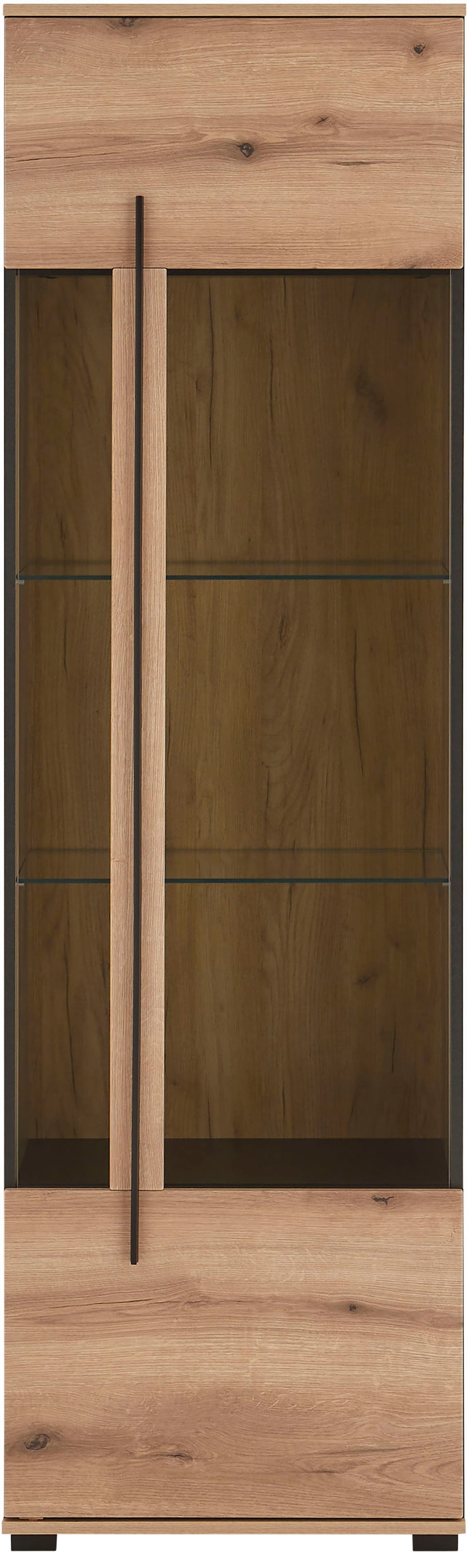 INOSIGN Vitrine »Cantara, Vitrinenschrank in Eiche Evoke oder weiß, Standvitrine«, schwarzer Stangengriff, ausreichend Stauraum, vielseitig einsetzbar