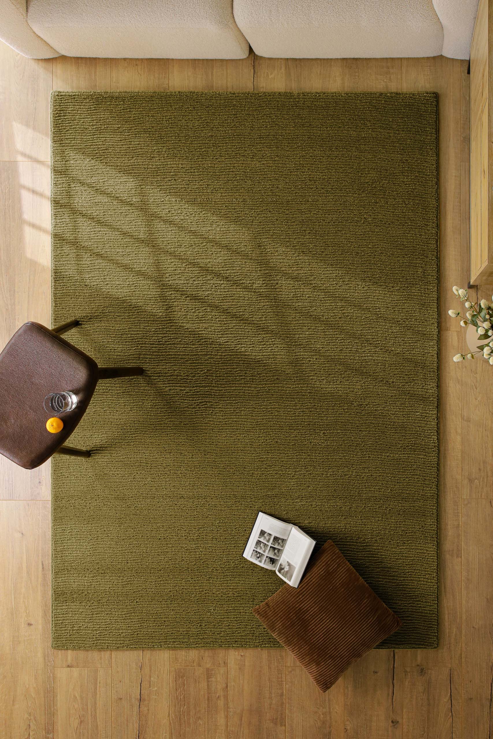 Teppich WECON HOME "Castello ONE", oliv grün, B:200cm H:7mm L:300cm, Schurwolle, Teppiche, Teppich, Schurwolle, Kurzflor mit Hoch-Tief-Effekt, Wohnzimmer, Streifenmuster