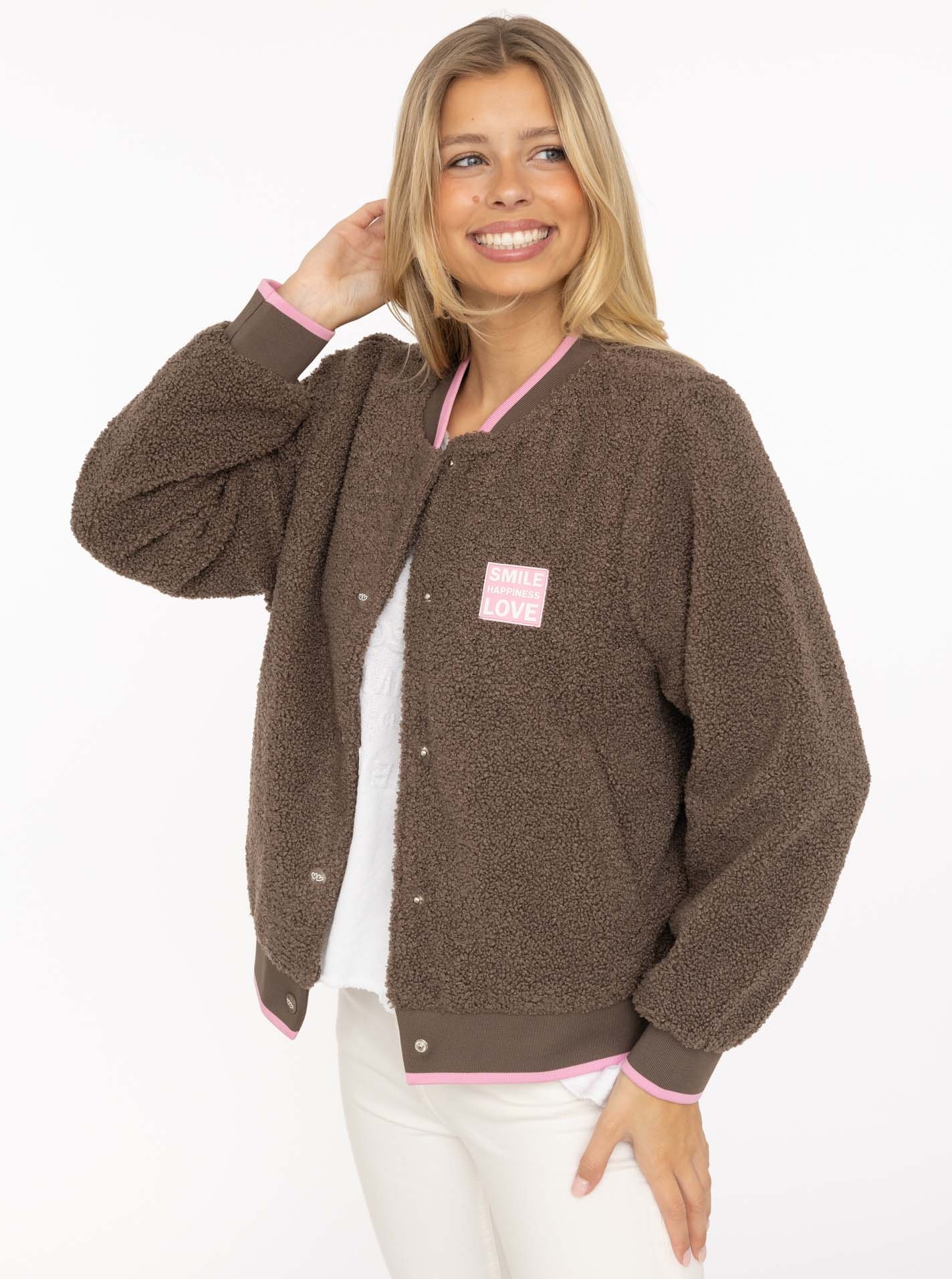 Zwillingsherz Bomberjacke ""Smile Love"" ohne Kapuze seitliche Taschen, Kno günstig online kaufen