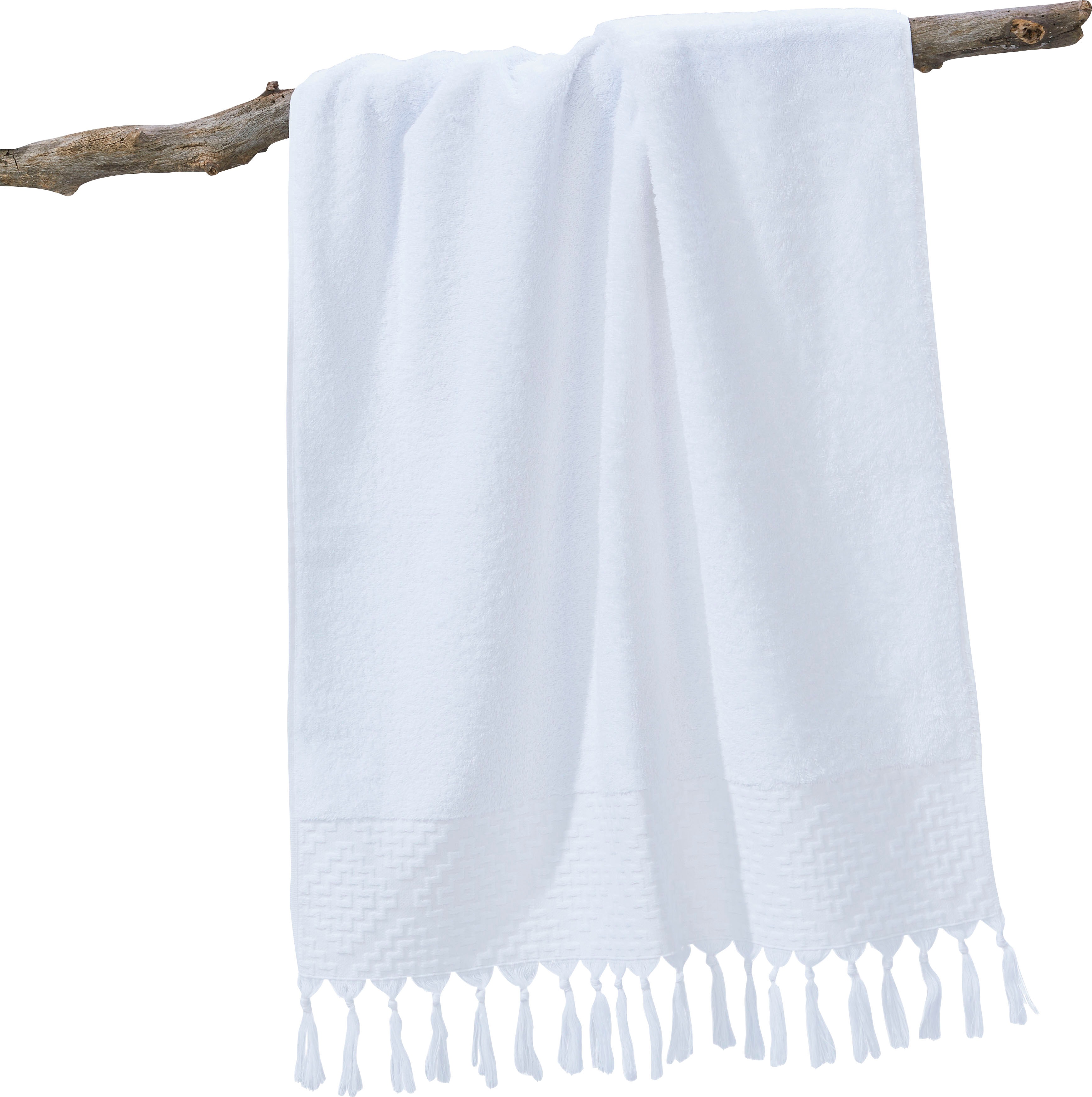 Thumbnail - done. Duschtuch "Provence Bohéme" Uni Farben, Boho-Style, mit auffälliger Borte & Fransen