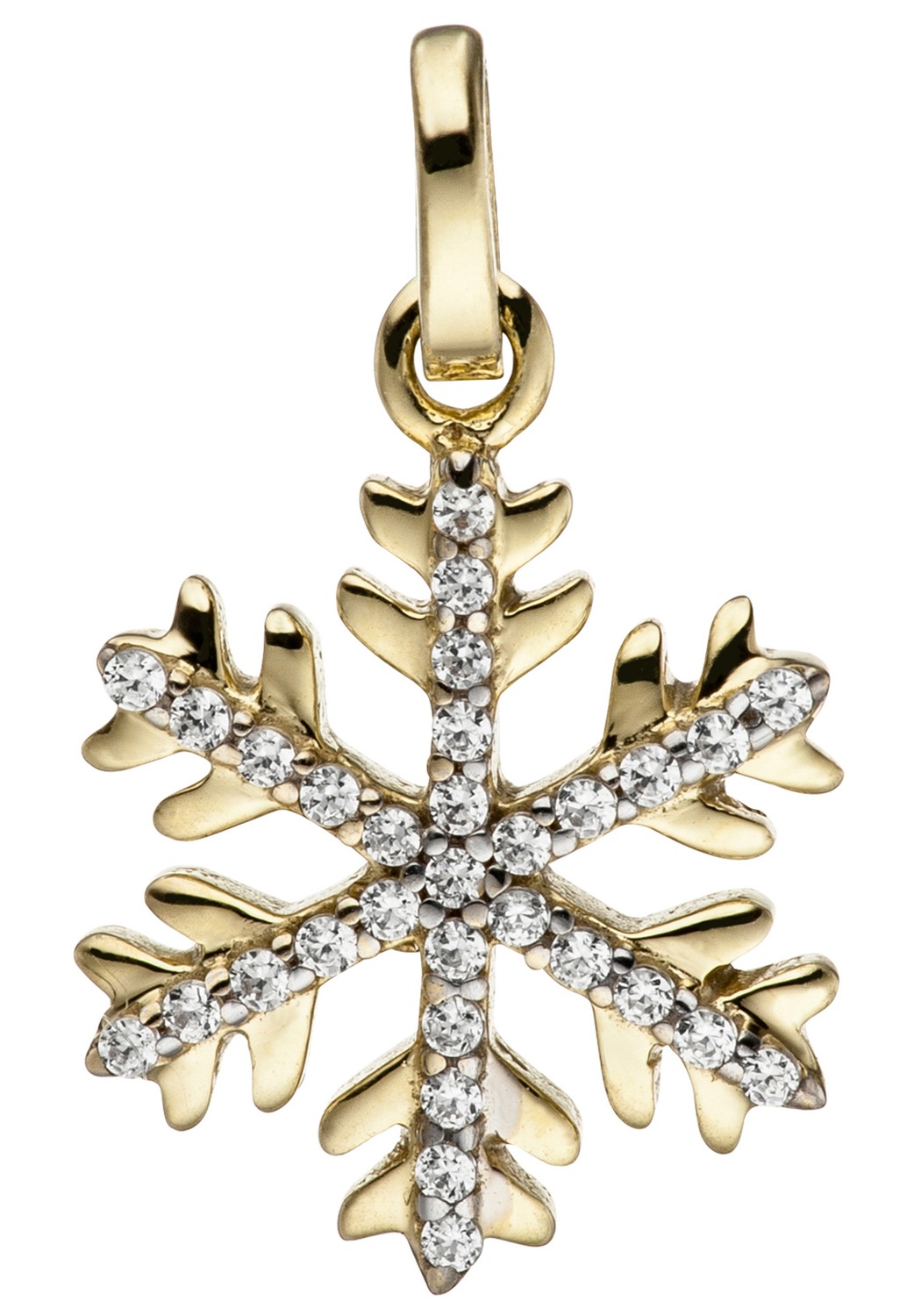 JOBO Damen Kettenanhänger "Anhänger Schneeflocke 16 mm", Gelbgold 333gelbgold 333, weiß, Gelbgold 333, Schmuckanhänger, 333 Gold bicolor mit 31