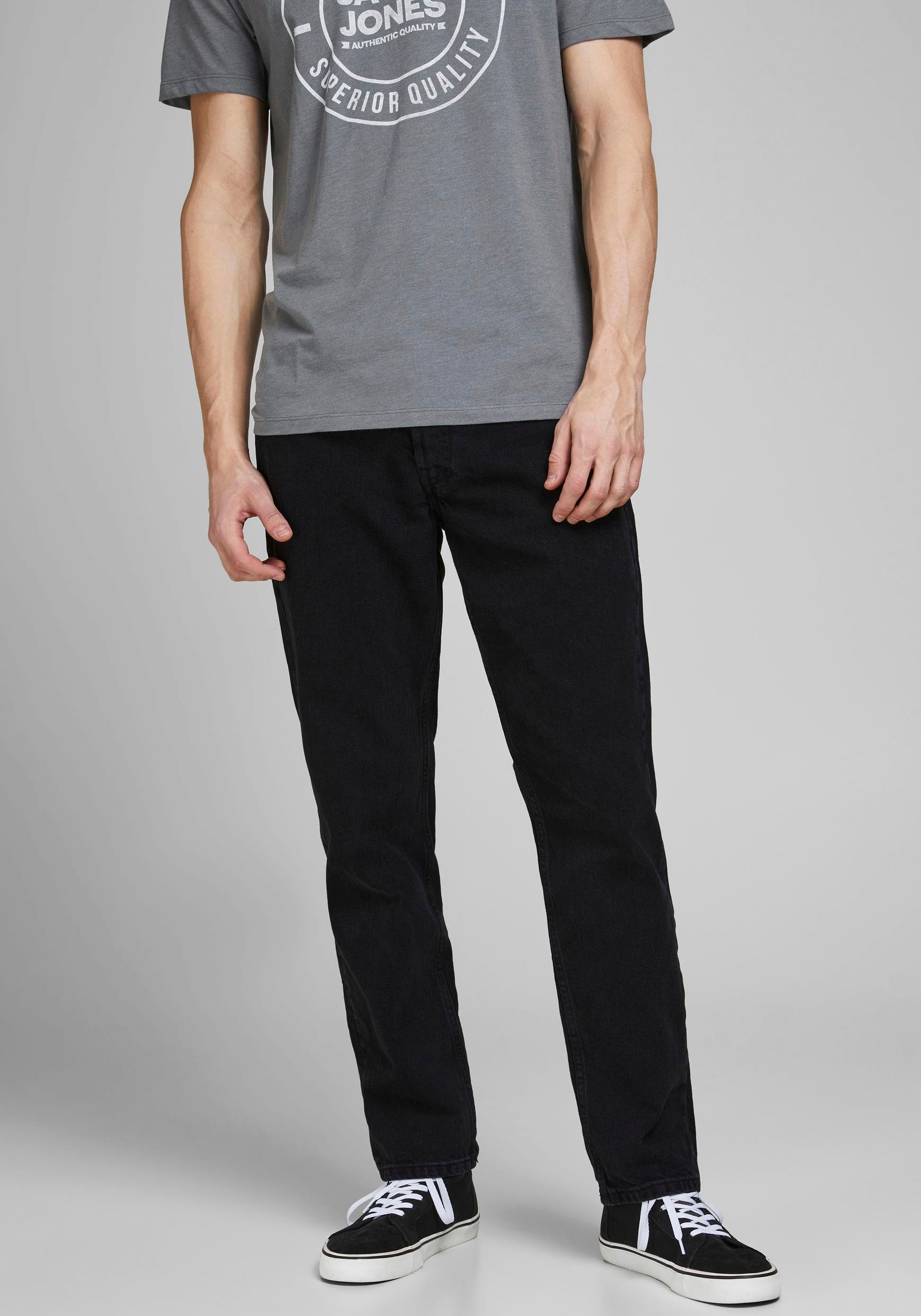 Loose-fit-Jeans JACK & JONES "JJICHRIS JJORIGINAL SBD 921 SN", Herren, Gr. 33, Länge 30, schwarz (schwarz denim1), Denim/Jeans, Obermaterial: 100% Baumwolle, leichte Abriebeffekte, loose fit lang, Jeans, Baumwolle, loose fit