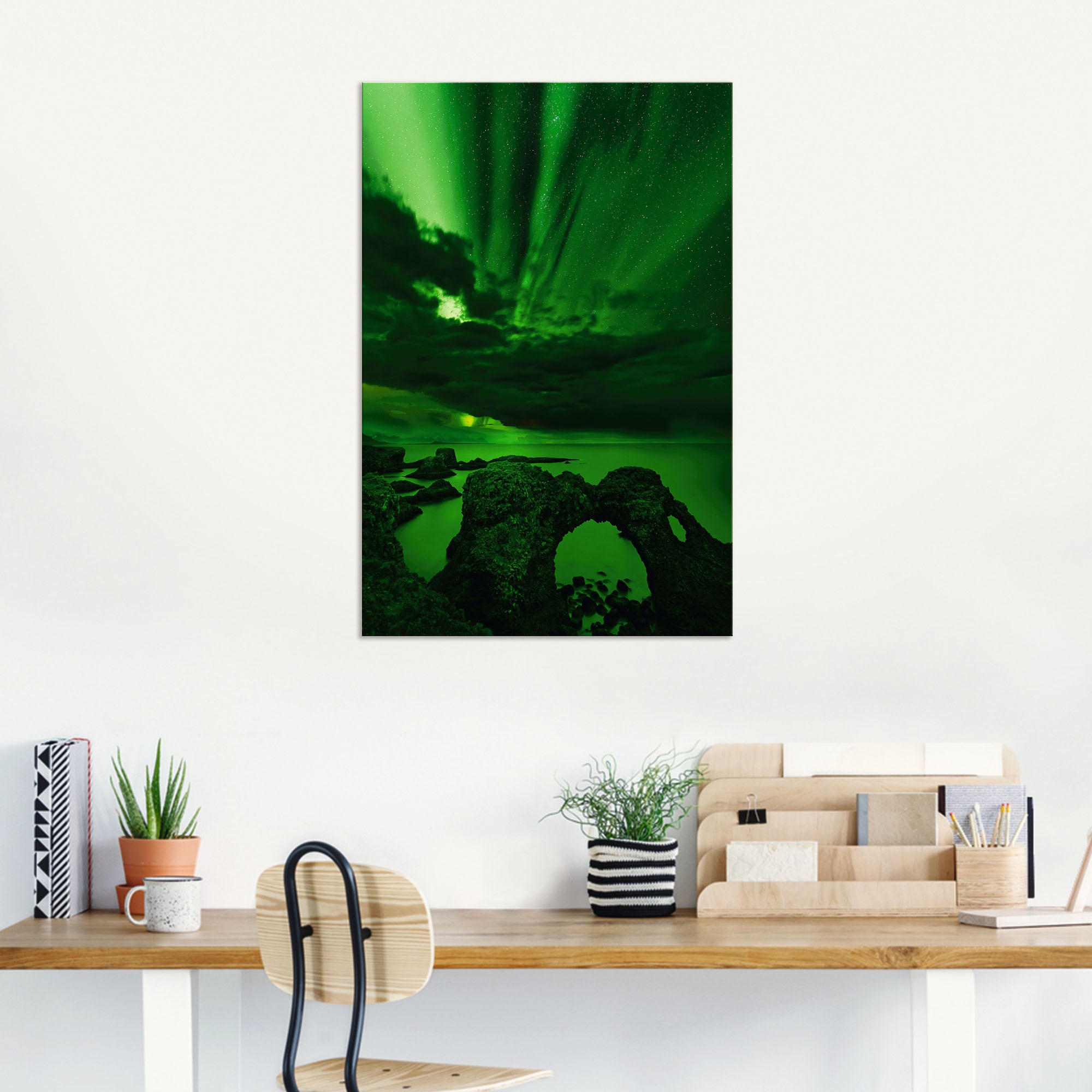 Artland Wandbild »Polarlicht über einem Felsentor«, Himmelsbilder, (1 St.), als Alubild, Leinwandbild, Wandaufkleber oder Poster in versch. Größen