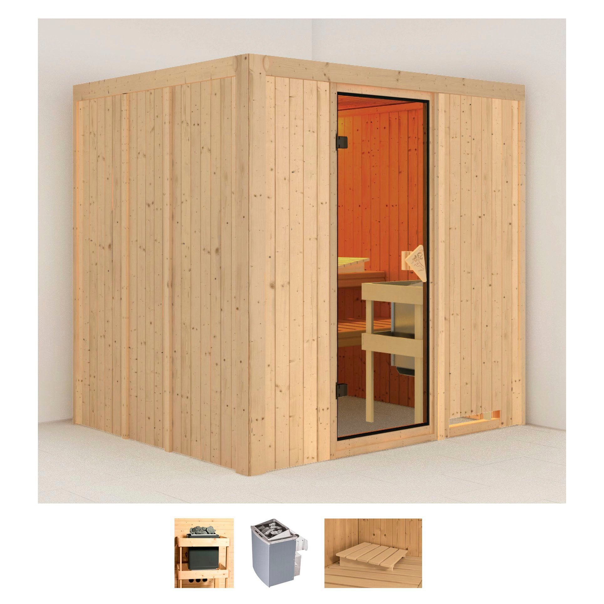 Karibu Sauna "Sodin" Set, Ofen 9 kW integr. Strg