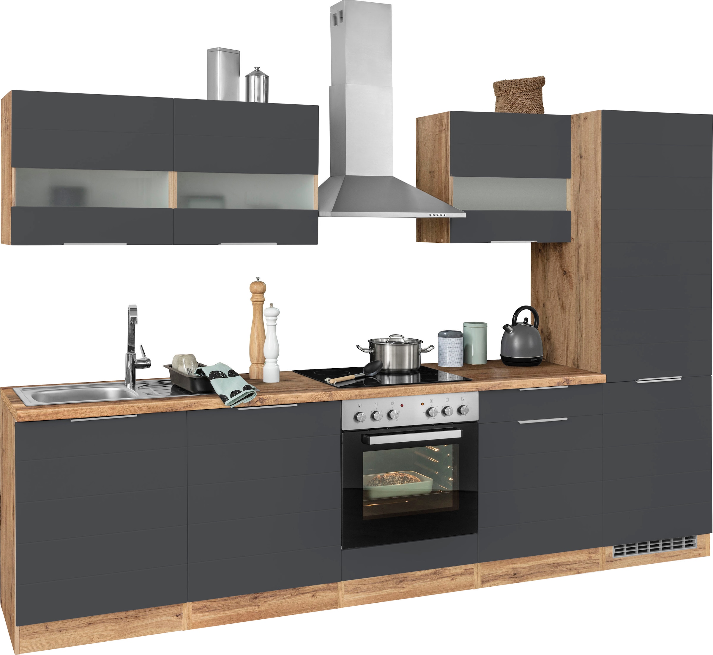 KOCHSTATION Küchenzeile »KS-Luhe« 300 cm breit, wahlweise mit oder ohne E-Geräten, gefräste MDF-Fronten