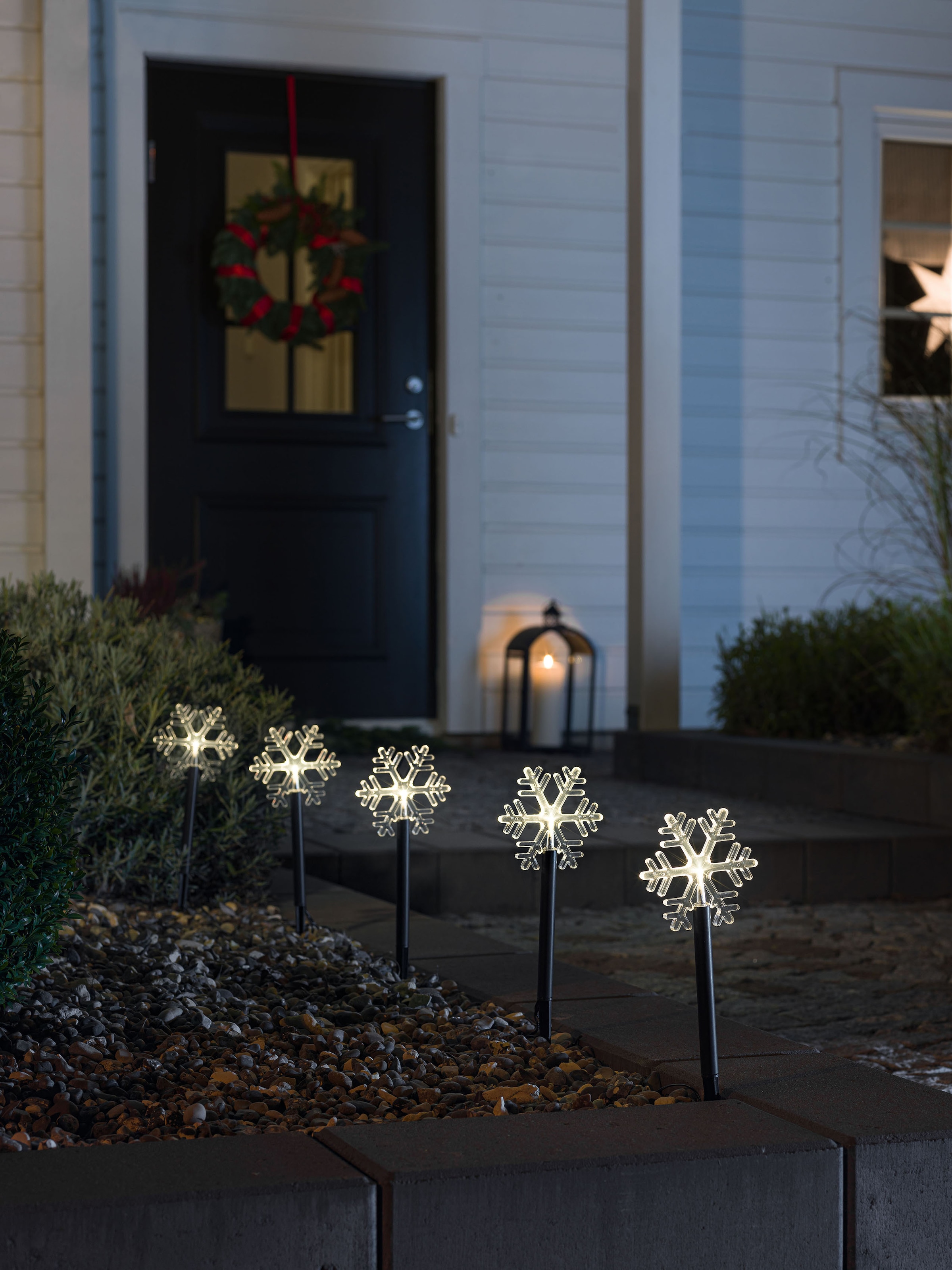 KONSTSMIDE LED Gartenleuchte »Weihnachtsdeko aussen«, 5 flammig, Leuchtmittel LED-Modul | LED fest integriert, LED Spiessleuchte mit 5 Schneeflocken, 5 warm weiße Dioden