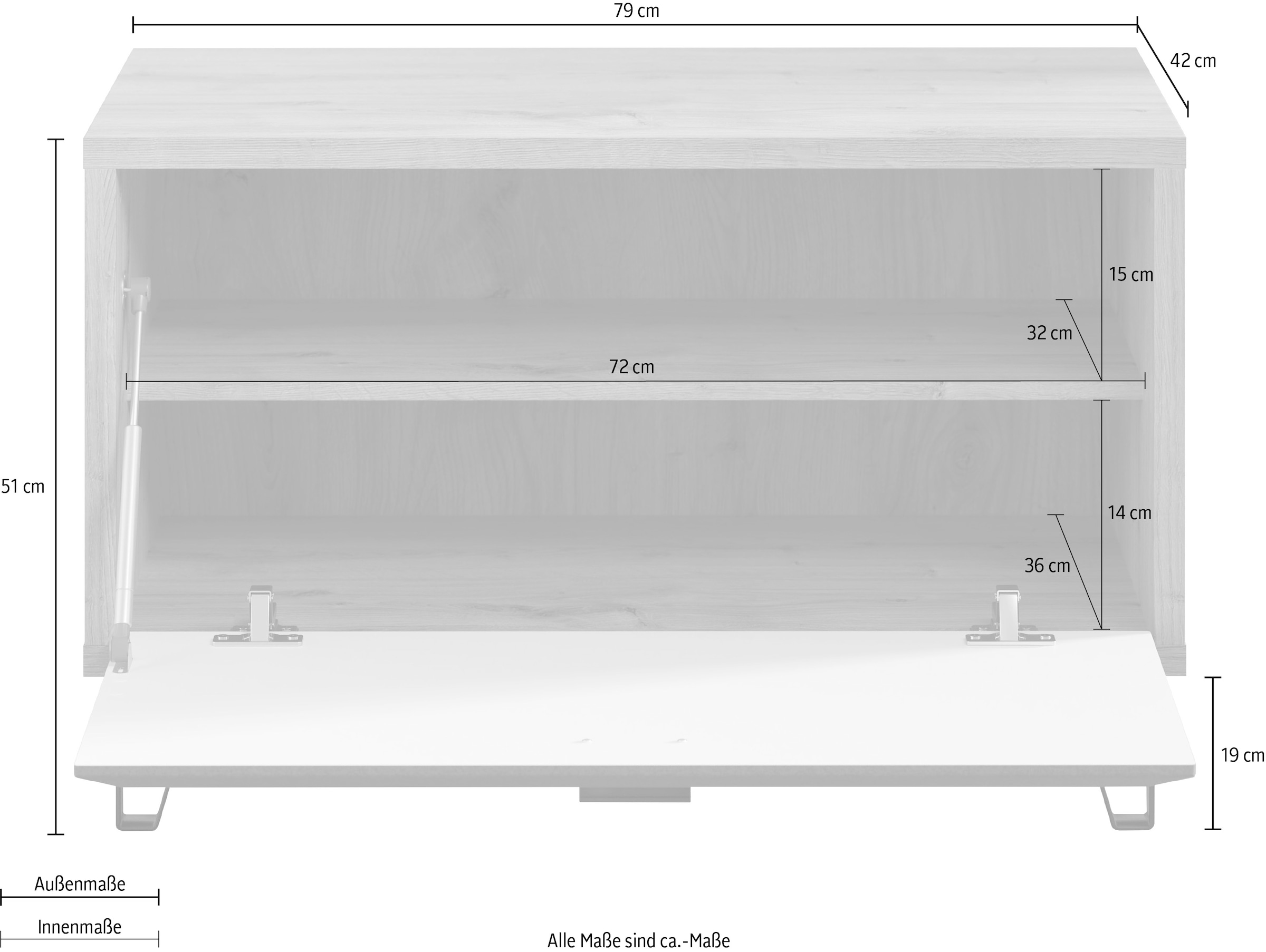 PLACES OF STYLE Sitzbank »Belva« 1 Stk. tlg. Flurbank mit einer Klappe - verstellbarer Boden - (B/T/H) 79/42/51 cm