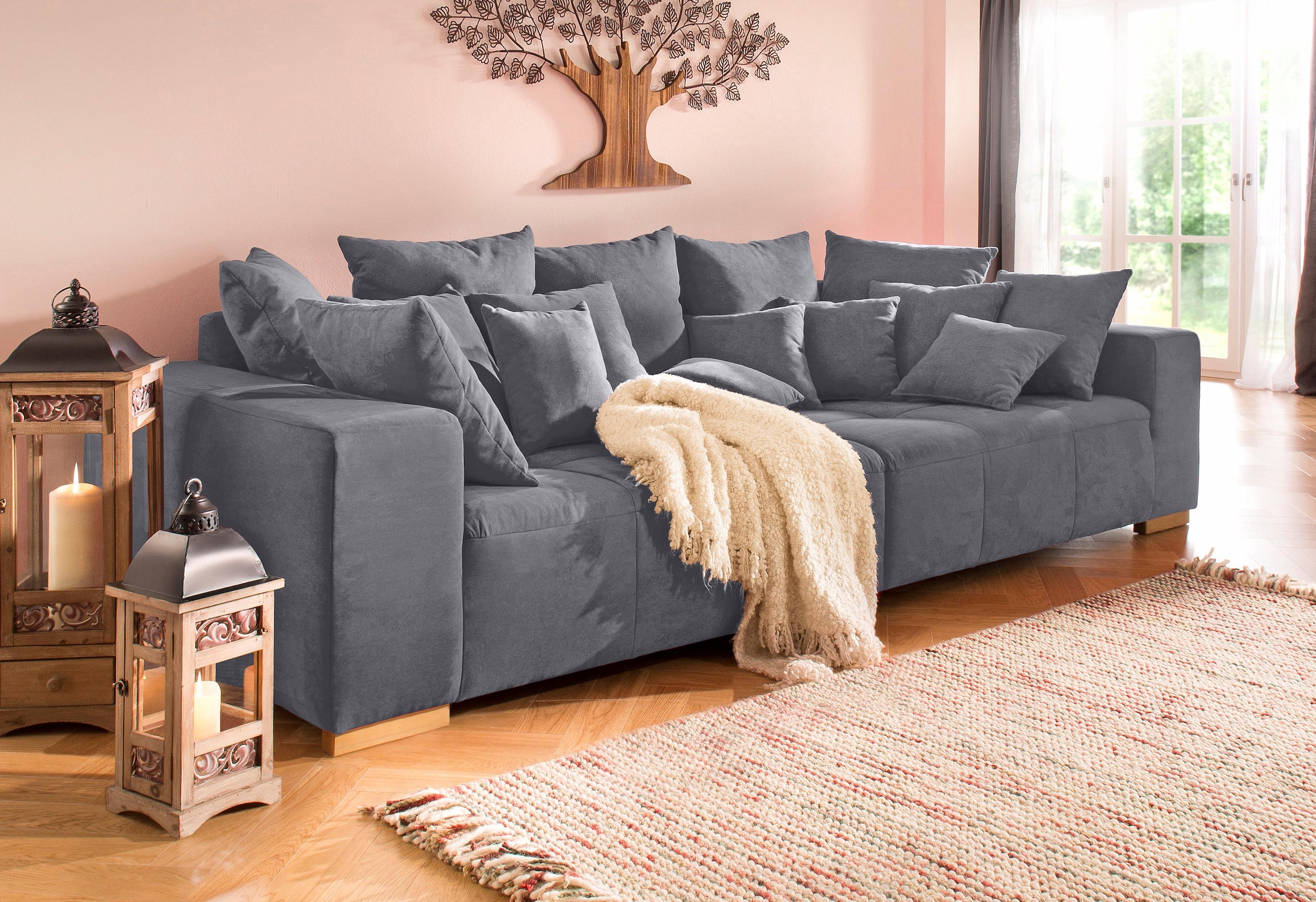 Home affaire Big-Sofa »Neapel«, mit vielen losen Kissen, in 2  Bezugsqualitäten kaufen | BAUR | Big Sofas