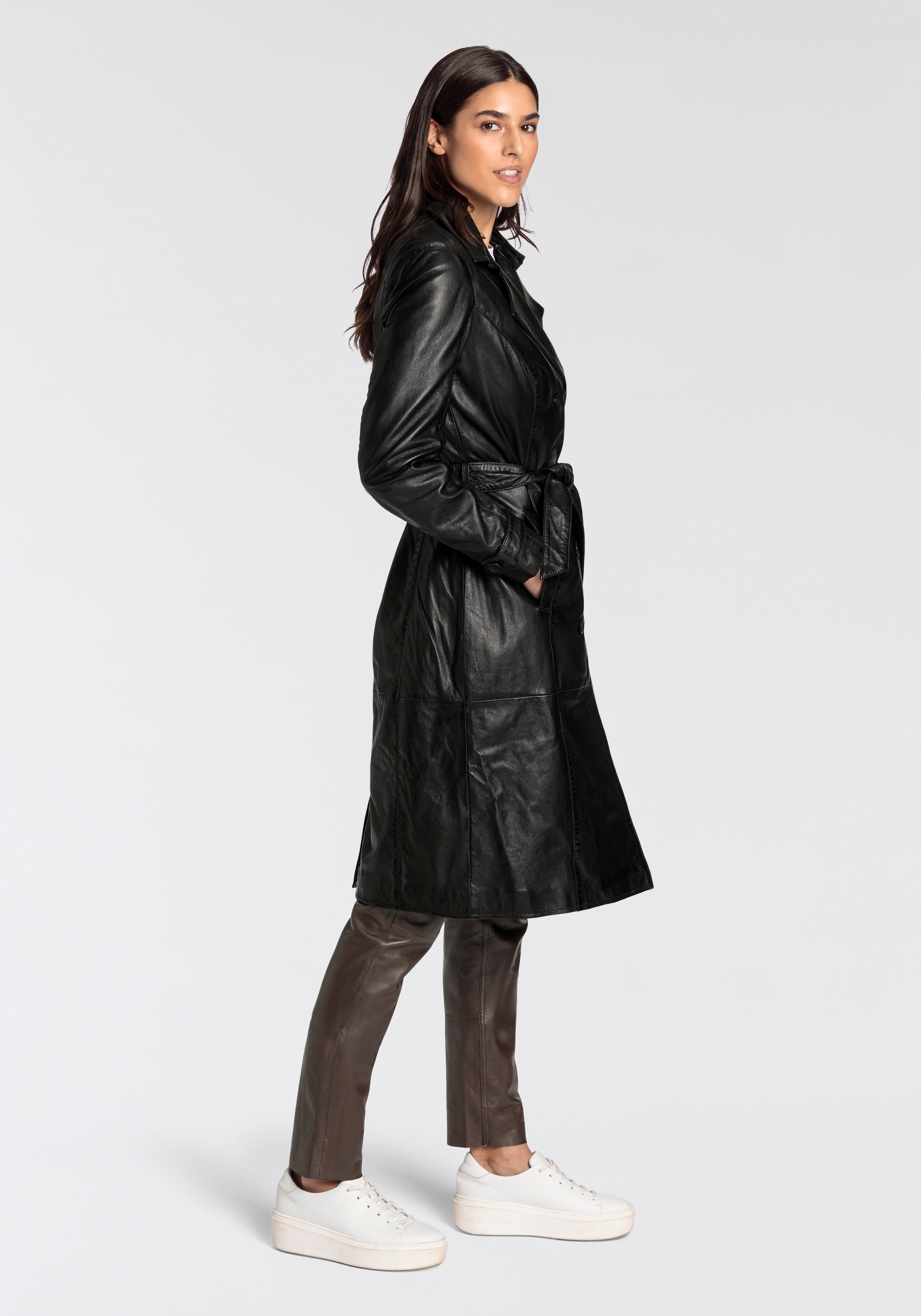 Gipsy Ledermantel »GWTaruh OT«, (2 tlg.), femininer Leder-Trenchcoat mit Bindegürtel