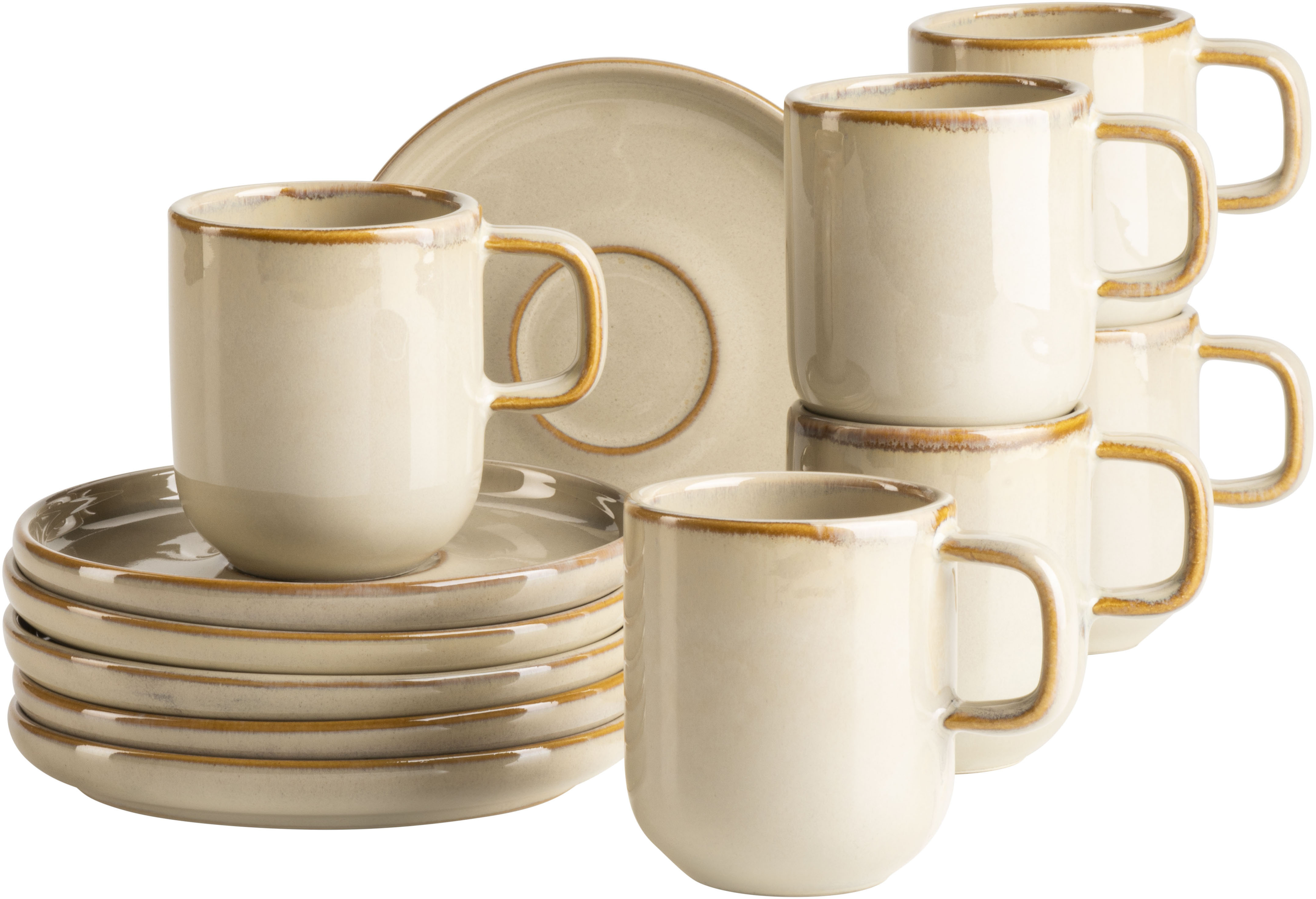 MÄSER Espressotasse "Cordelia, Espressotassen Set, aus Steinzeug" 12er Set, bestehend aus 6 Tassen und 6 Untertassen