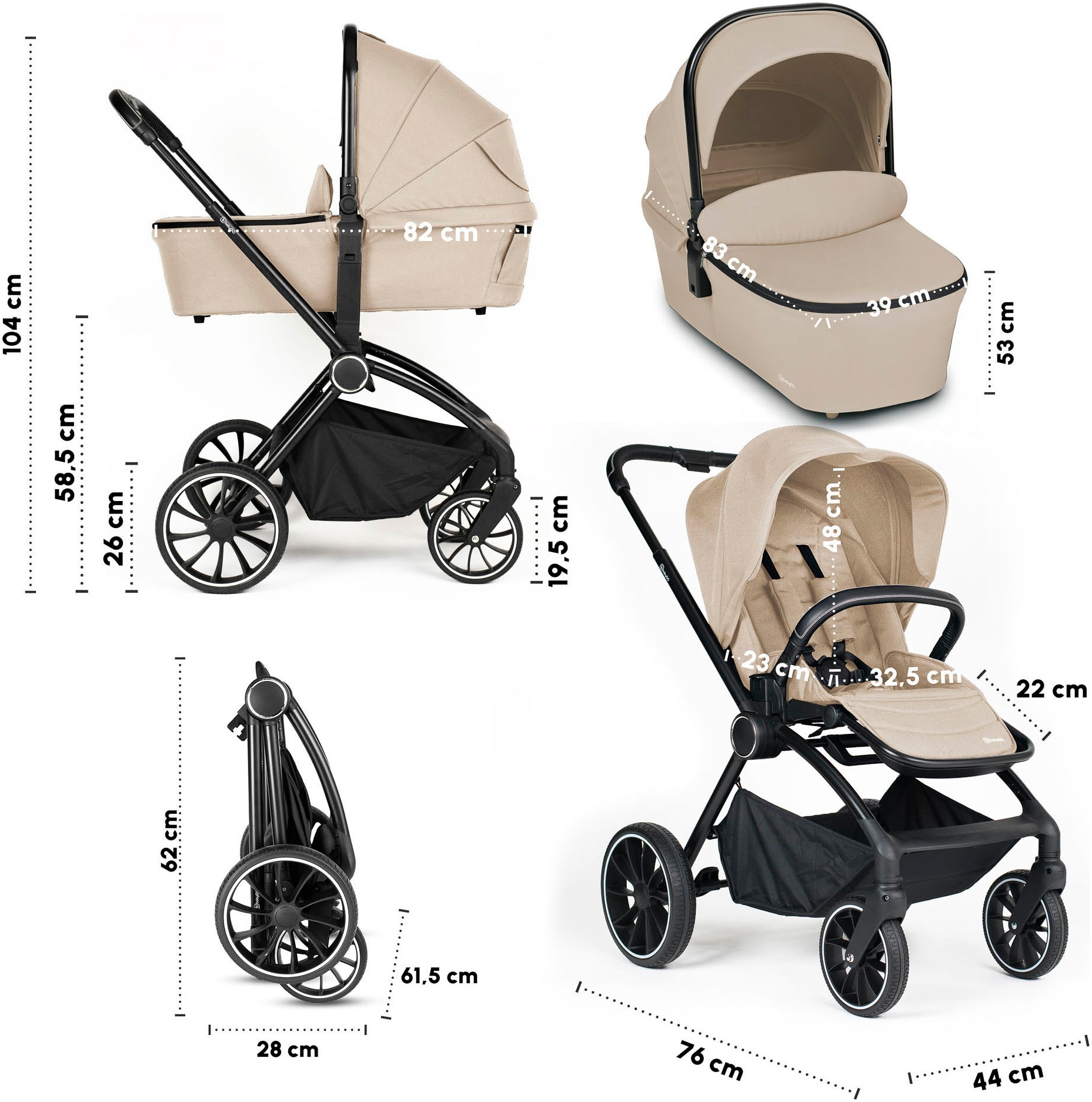BabyGo Kombi-Kinderwagen »Harmony 3in1«, inkl. Babyschale mit Adaptern