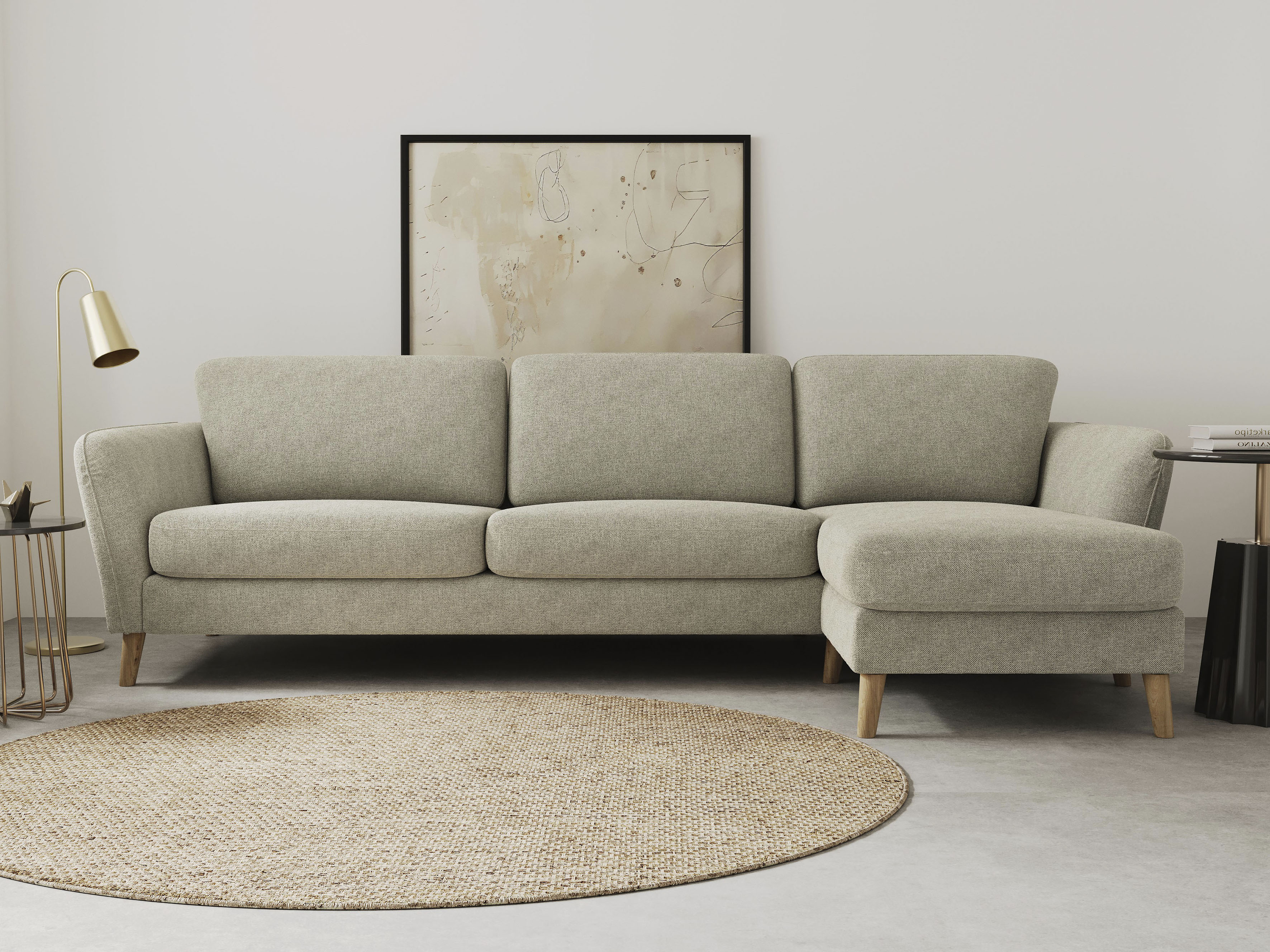 OTTO home Ecksofa "MARSEILLE (279/152cm),L-Form, Rec. rechts/links, verschiedene Bezüge" Massivholzbeine Eiche, Landhausstil, Wellenunterfederung