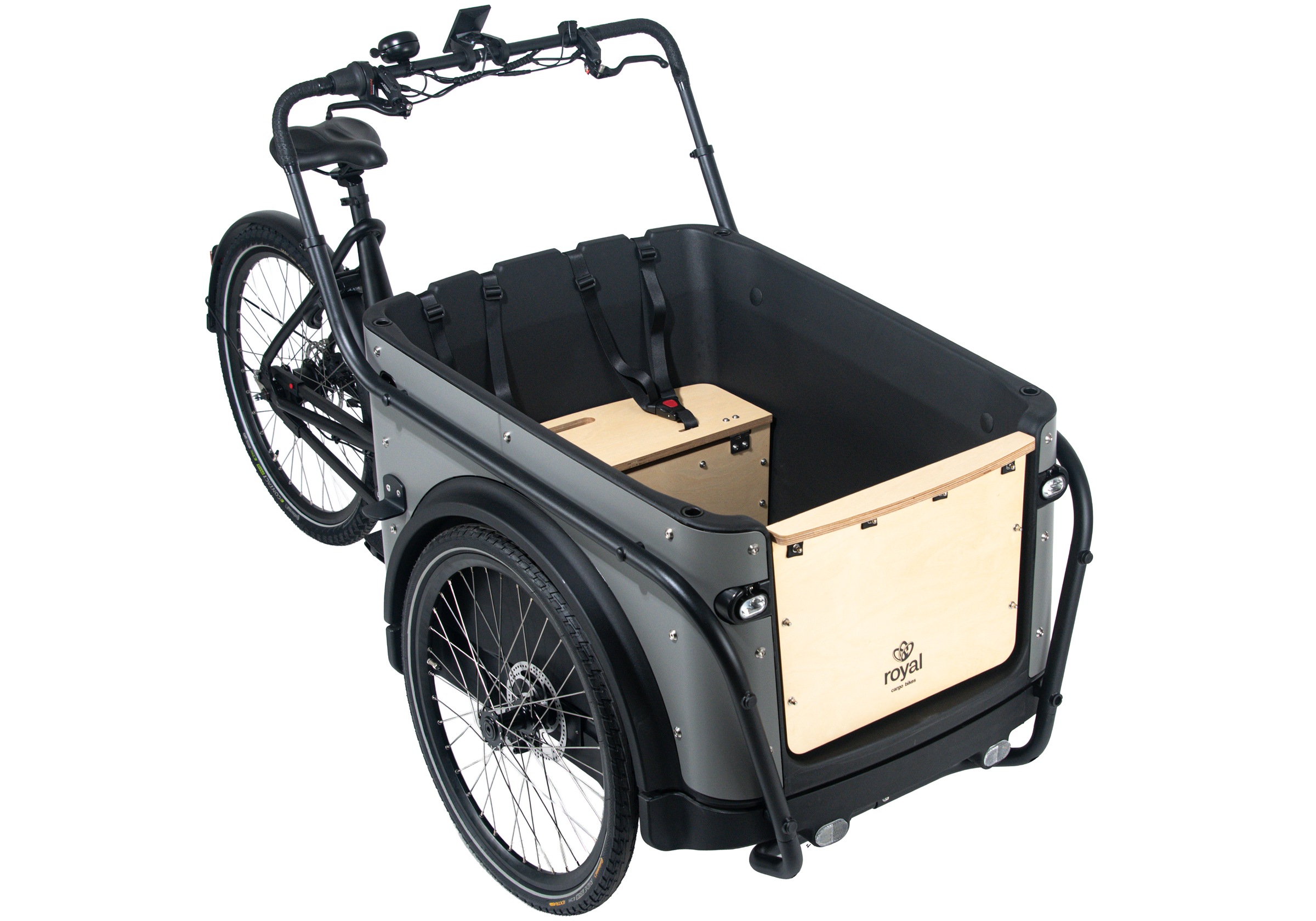 Royal Cargo Bikes »Cargo 3W Premium 17,5Ah / 630 Wh 24 / 26 Zoll grau« 7 Gang Shimano Nexus Schaltwerk Nabenschaltung Mittelmotor 250 W