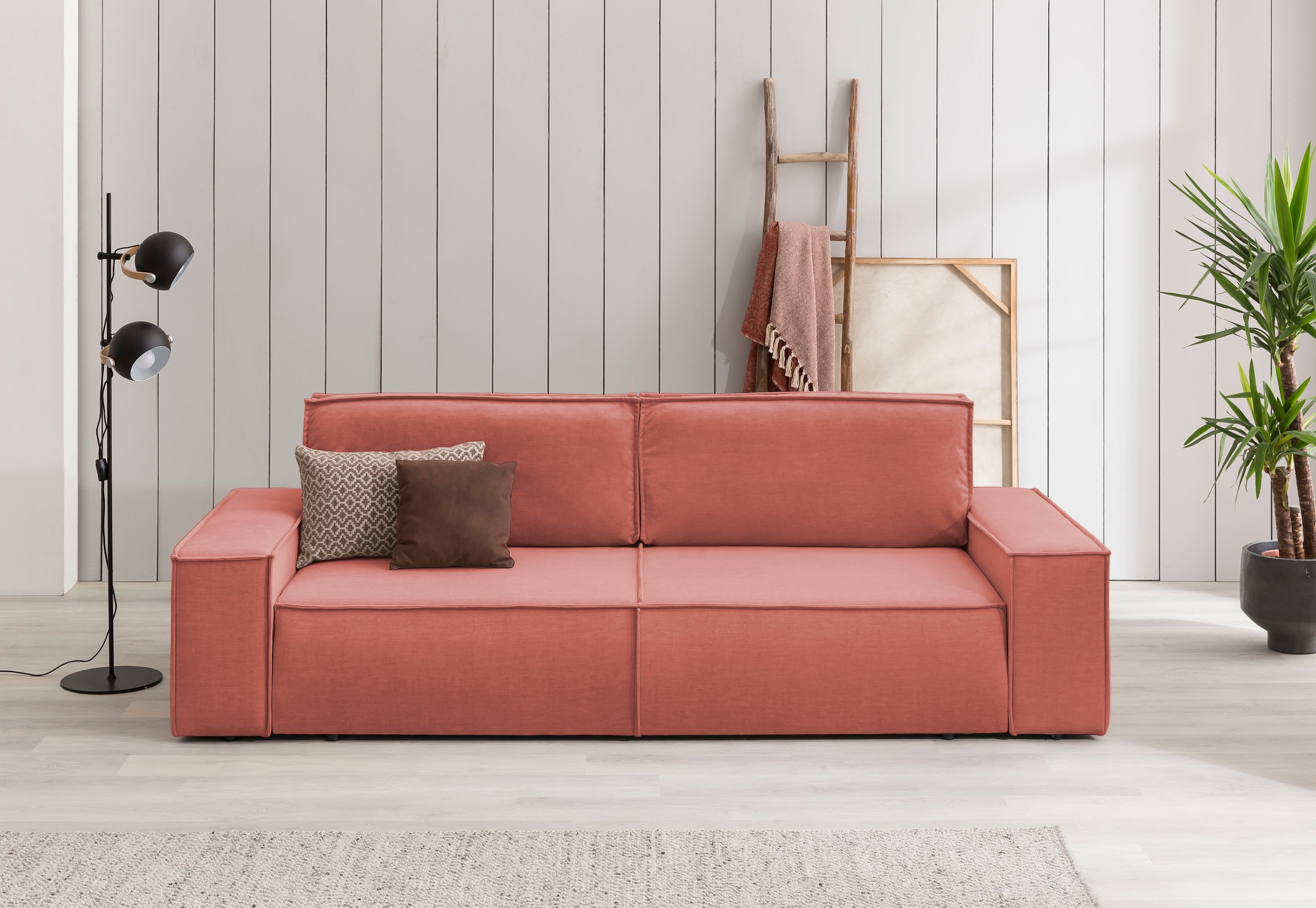 OTTO home 3-Sitzer "SHERWOOD Samtvelours Schlafsofa (257cm)" Schlaffunktion mit Bettkasten (ca. 136/200cm)