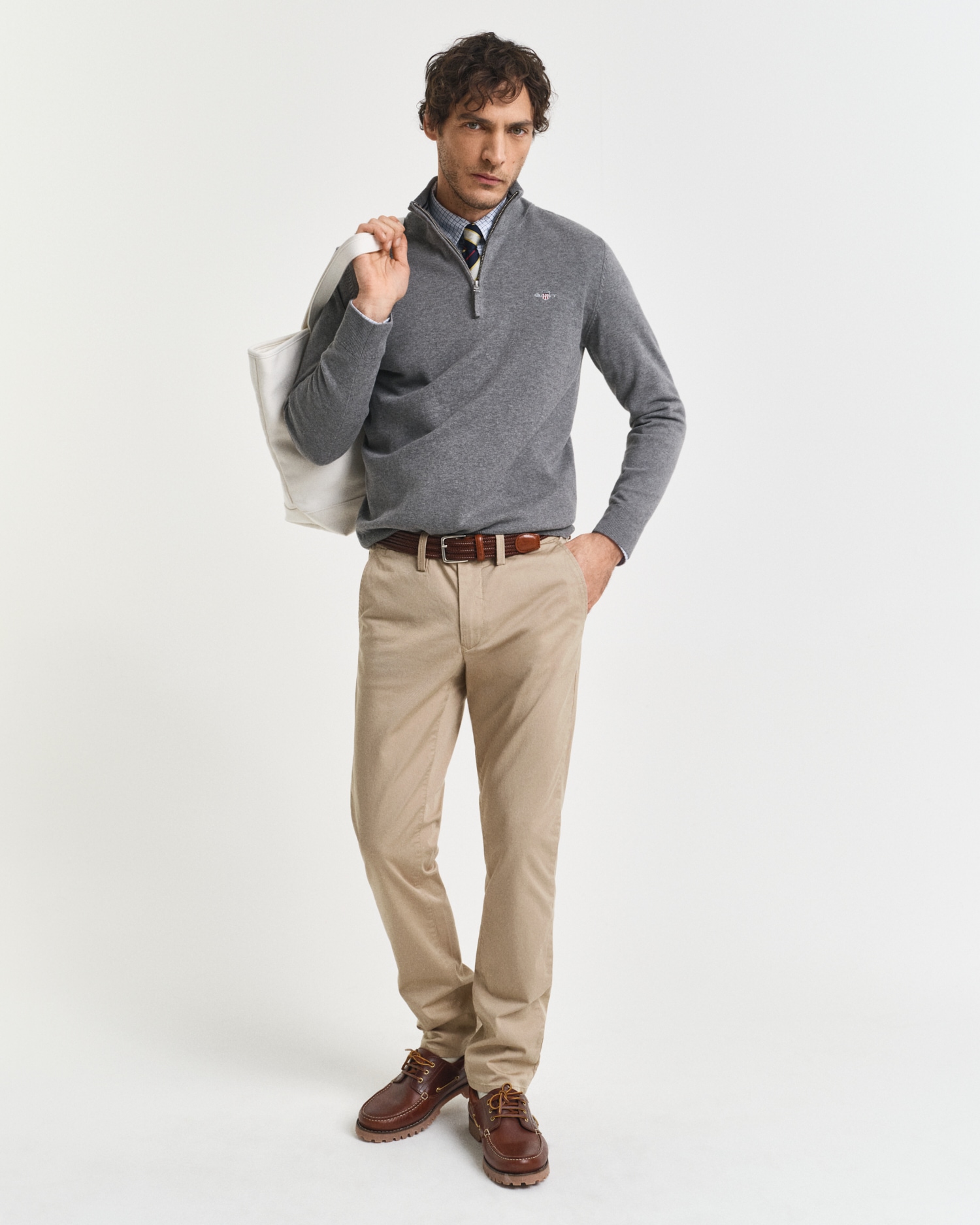 Gant Troyer »CLASSIC COTTON HALF ZIP«, mit gerippten Details