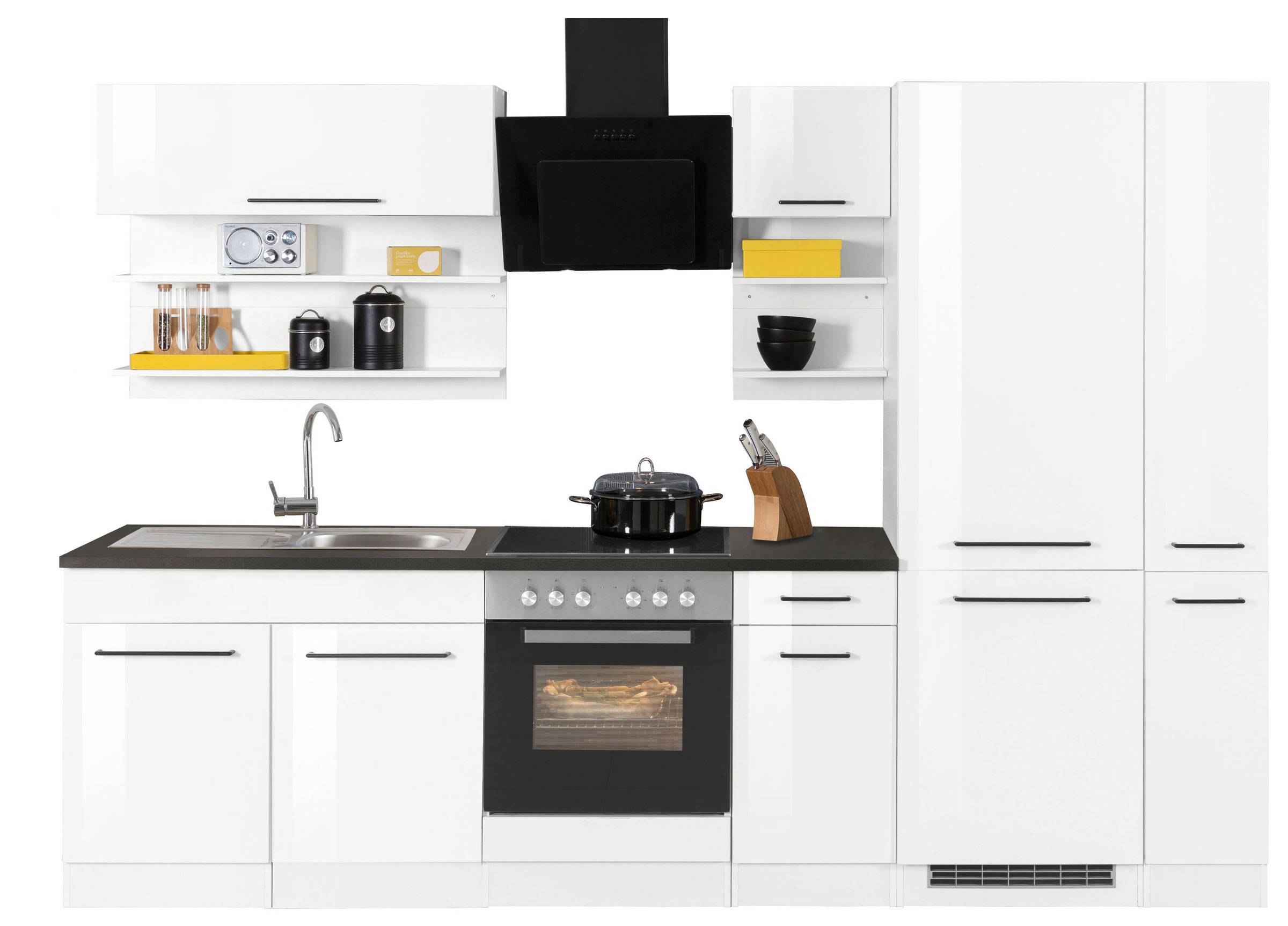 KOCHSTATION Küchenzeile »KS-Tulsa« ohne E-Geräte, Breite 300 cm, schwarze Metallgriffe, MDF Fronten