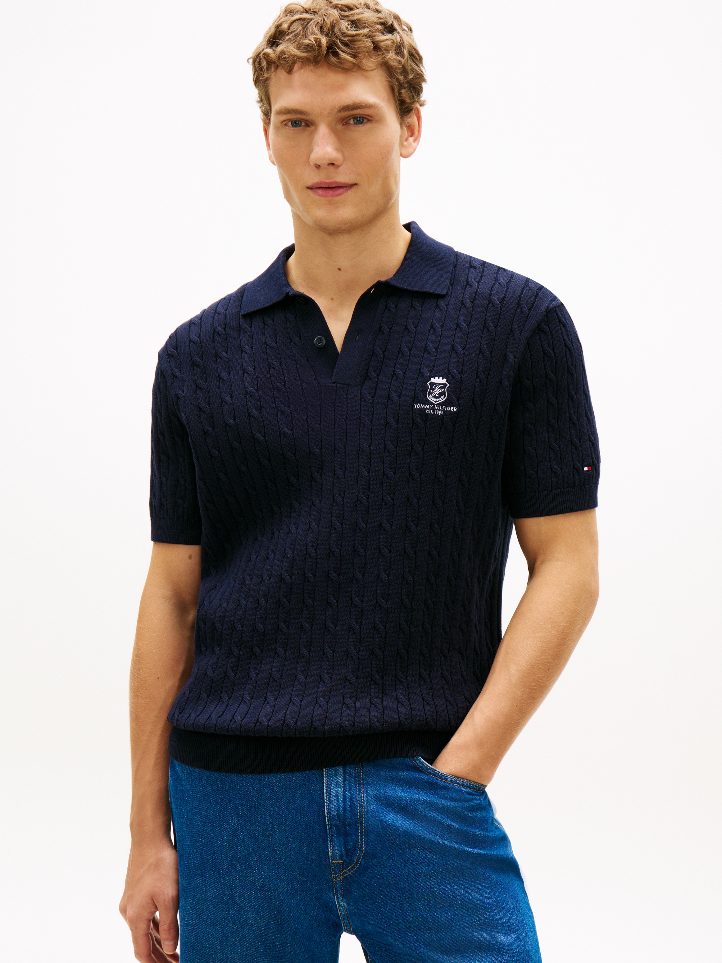 Tommy Hilfiger Poloshirt »CABLE SHORT SLEEVE POLO« regular fit, Zopfmuster