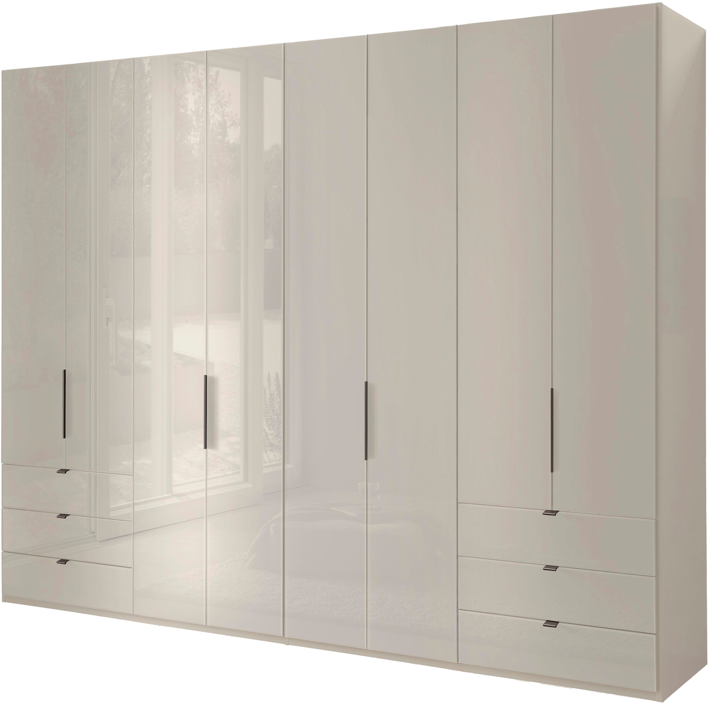 WIEMANN Falttürenschrank »Ohio, Kleiderschrank, Schrank, Garderobe, mit Schubladen, 300 cm« inklusive Einlegeböden & Kleiderstangen, 2 Höhen, MADE IN GERMANY,  inklusive Tür und Schubkastendämpfung, hochwertige Glasfront