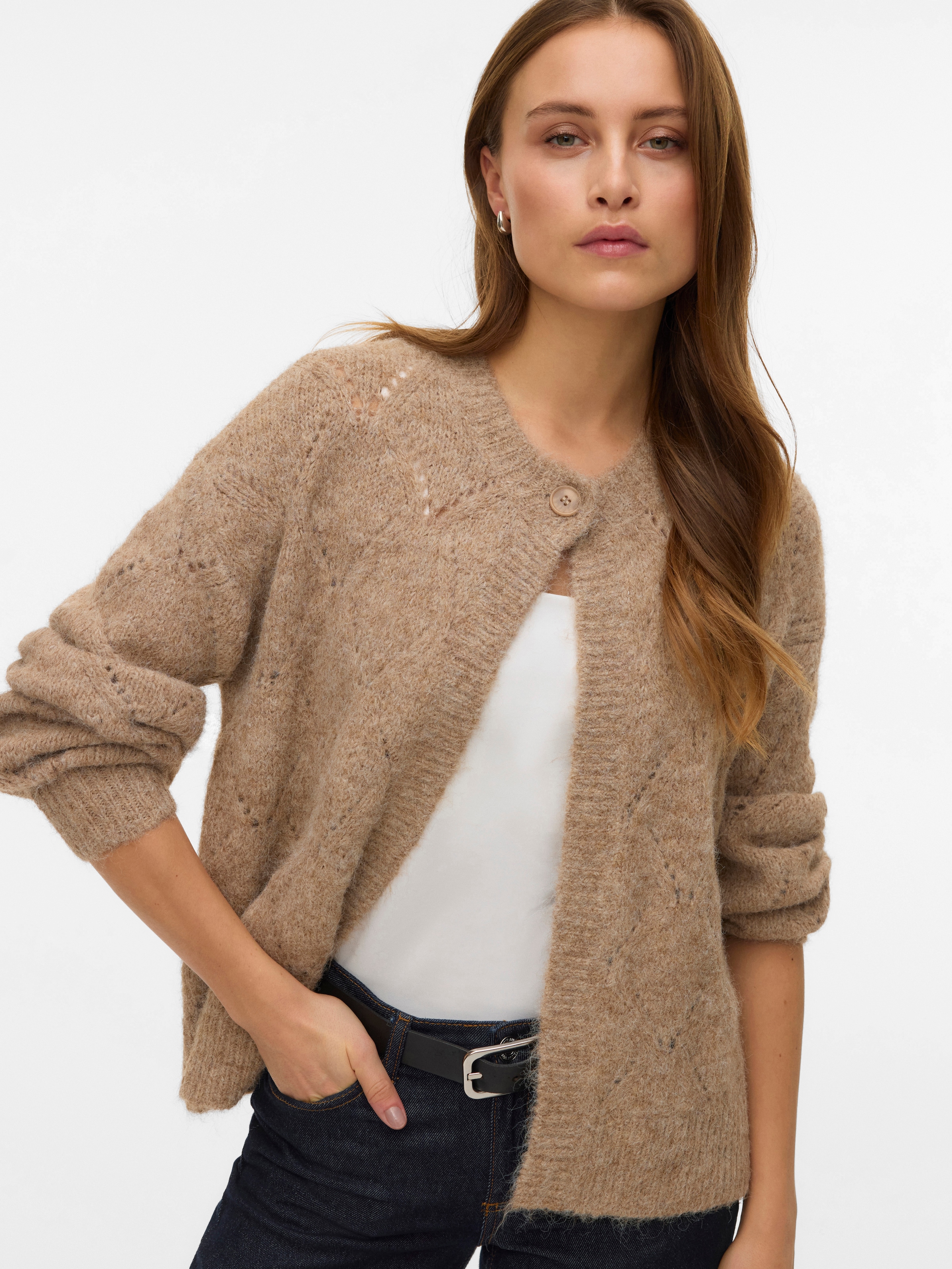 Vero Moda Strickjacke "VMSHELL LS O-NECK ONEBUTTON CARDIGAN BOO" günstig online kaufen