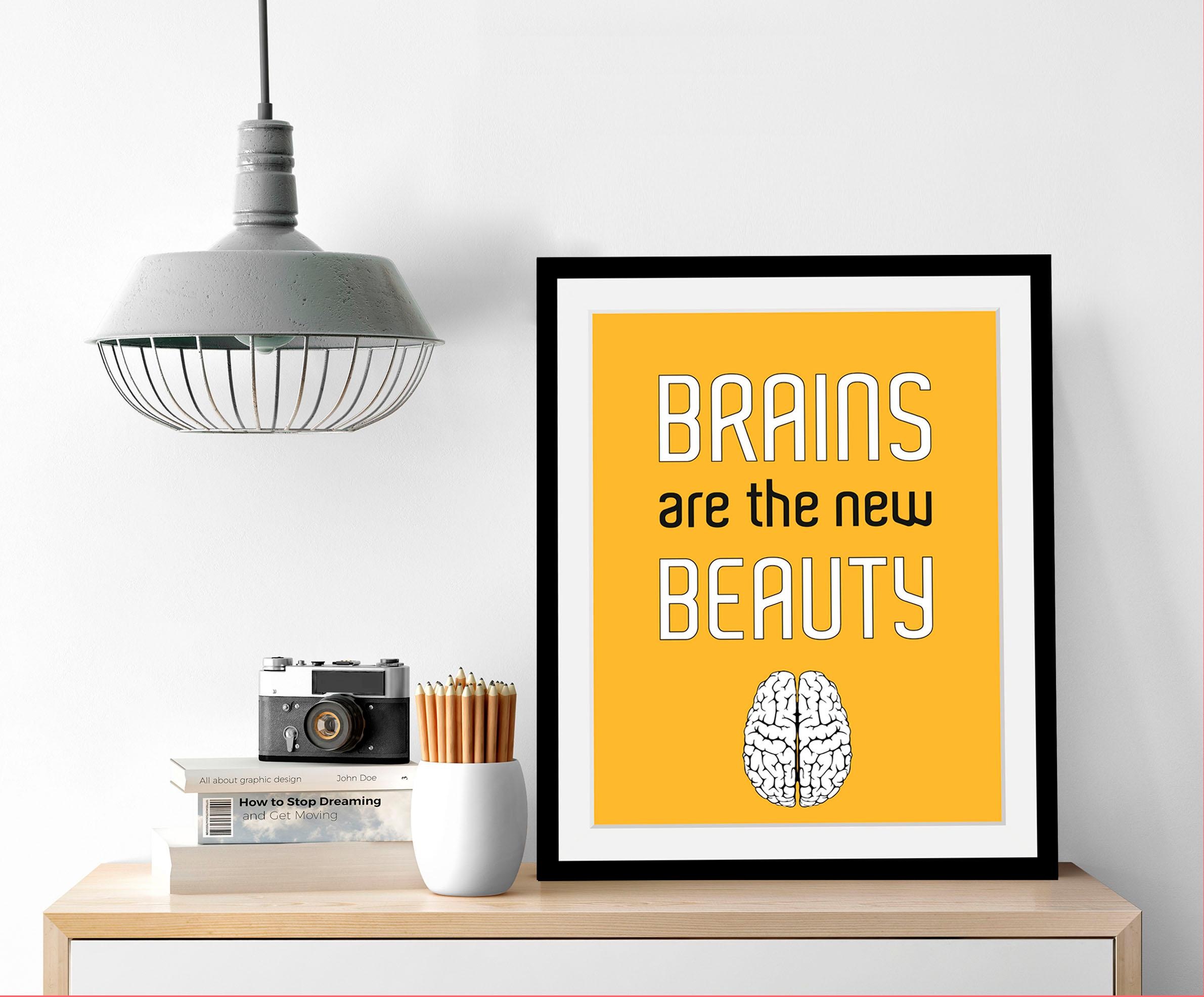 queence Bild »Brains«, Schriftzüge-Schriftzug-Anatomie, HD Premium Poster-Druck inkl. Holzrahmen