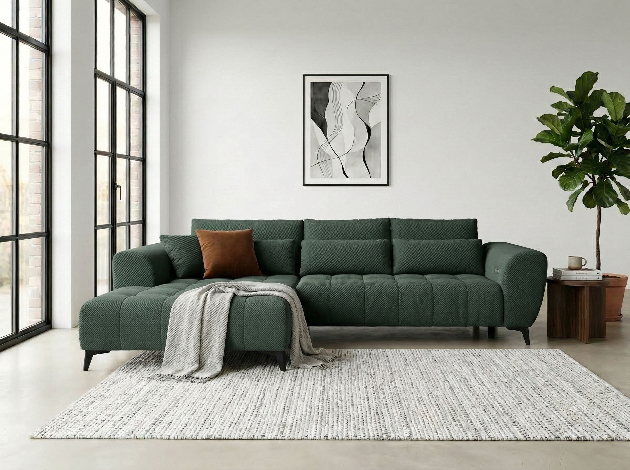 WERK2 Ecksofa "Garay 287 x 220 cm modern und bequem" Waffelcord, L-Form, XXL, elektrische Sitztiefenverstellung