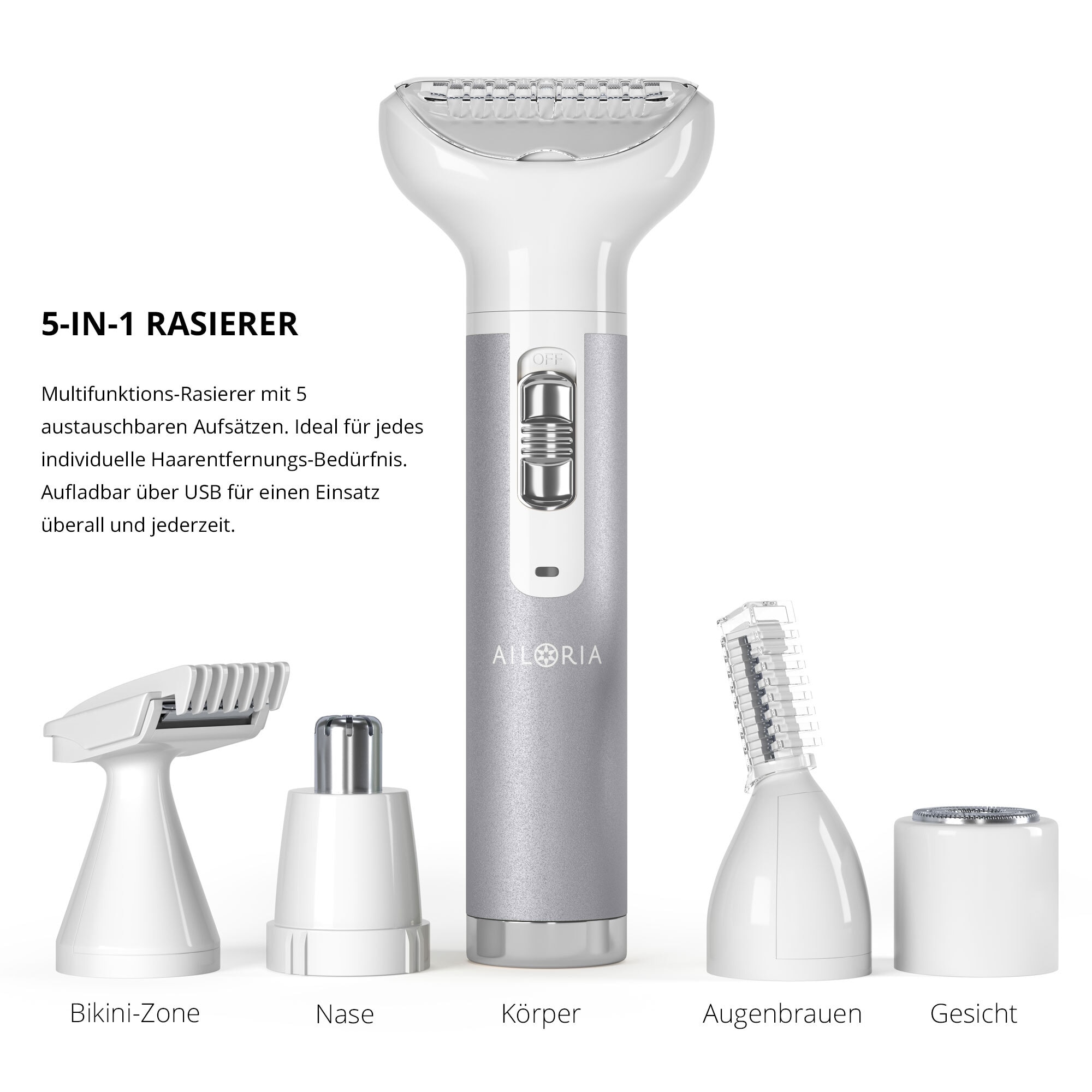 AILORIA Elektrorasierer »Rasierer mit verschiedenen Aufsätzen USB EVAPORE SET«