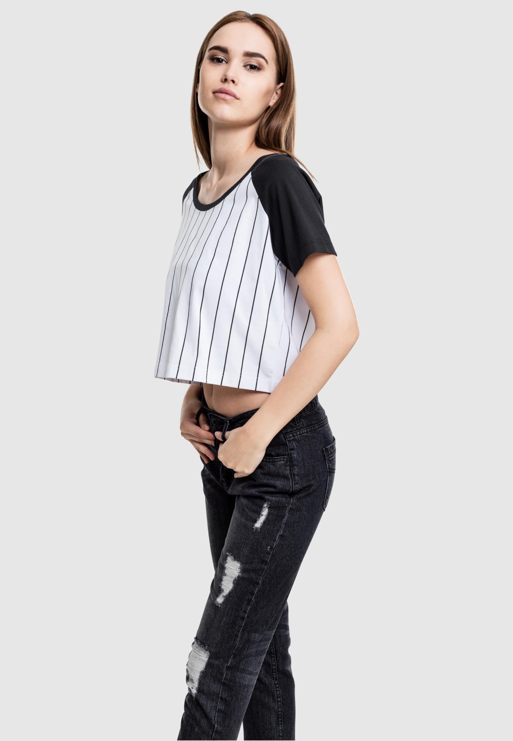 URBAN CLASSICS T-Shirt »Urban Classics Damen Ladies Cropped Baseball Tee«, (1 tlg.)