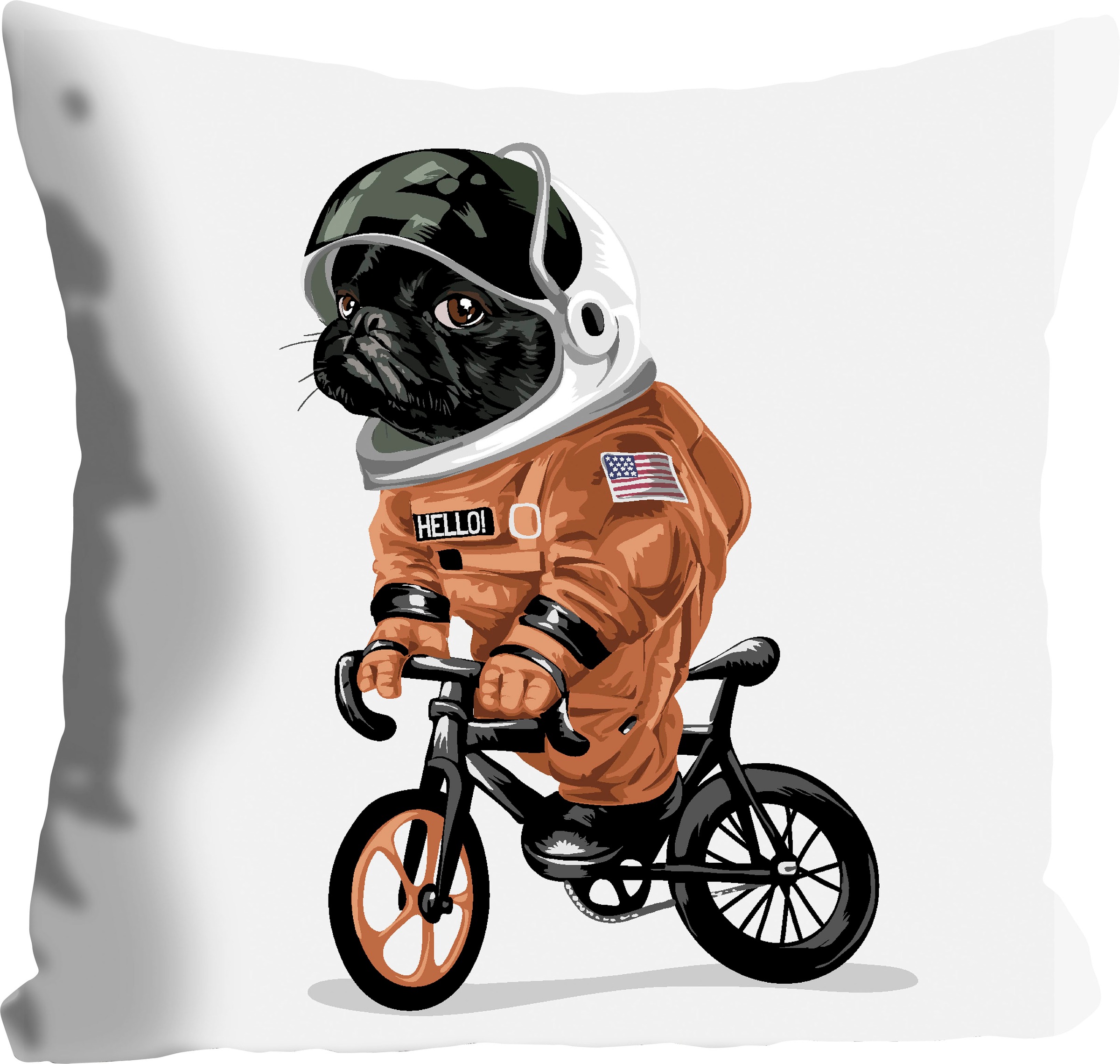 queence Dekokissen "Spacedog" mit einem fahrradfahrenden Astronauten-Hund günstig online kaufen