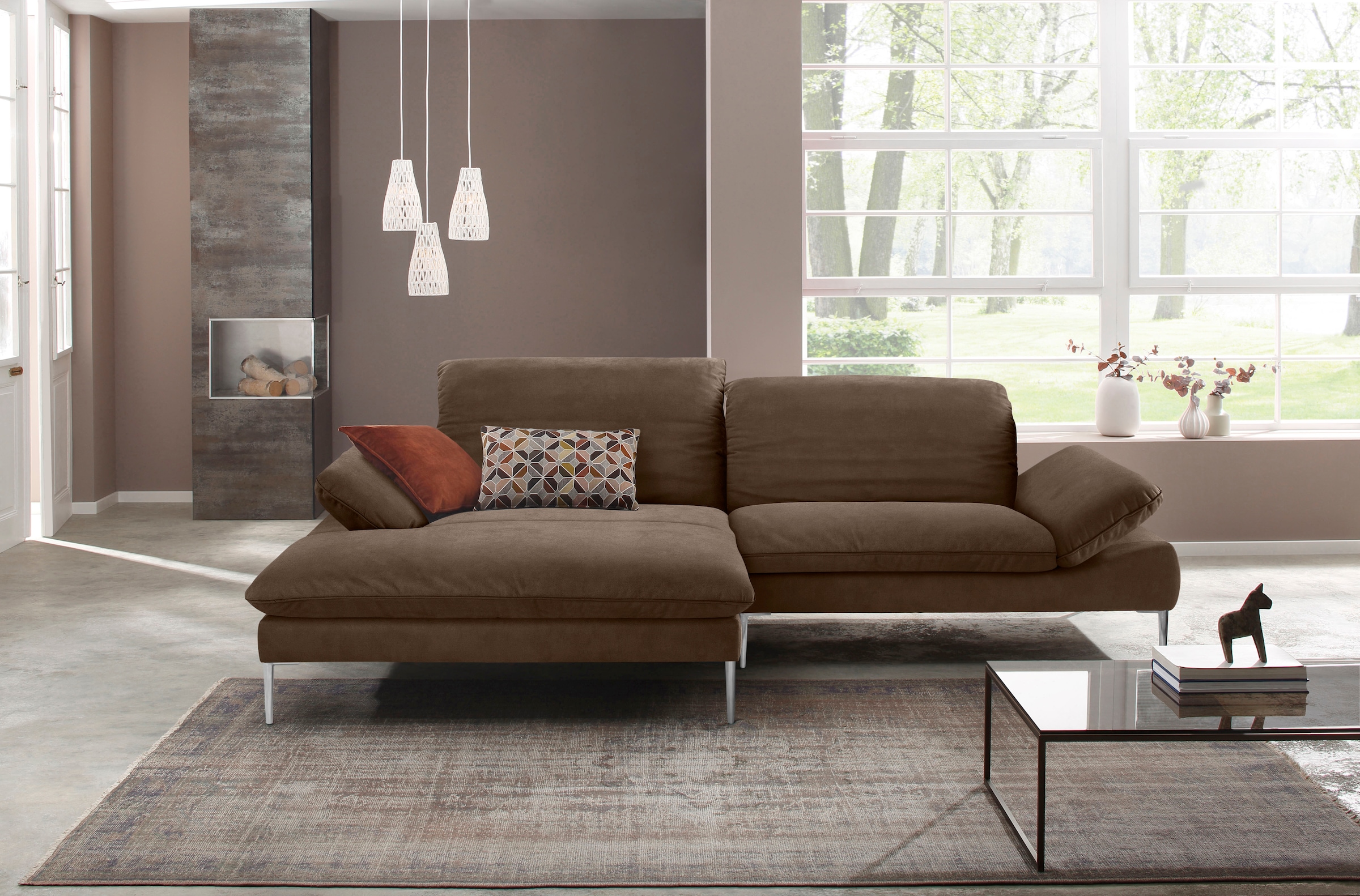 W.SCHILLIG Ecksofa »enjoy&MORE, Designsofa, elegant und bequem, L-Form« mit Sitztiefenverstellung, Füße Chrom glänzend, Breite 294 cm