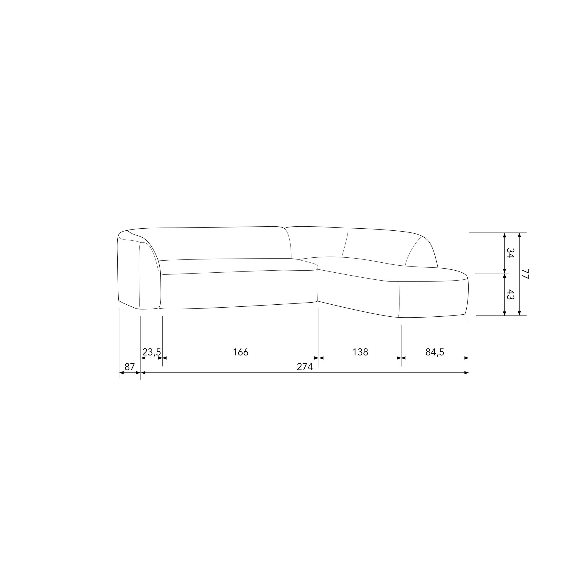 WOOOD Ecksofa »Sloping«, gepolstert mit gewebter Chenille, frei im Raum stellbar, Breite 274 cm