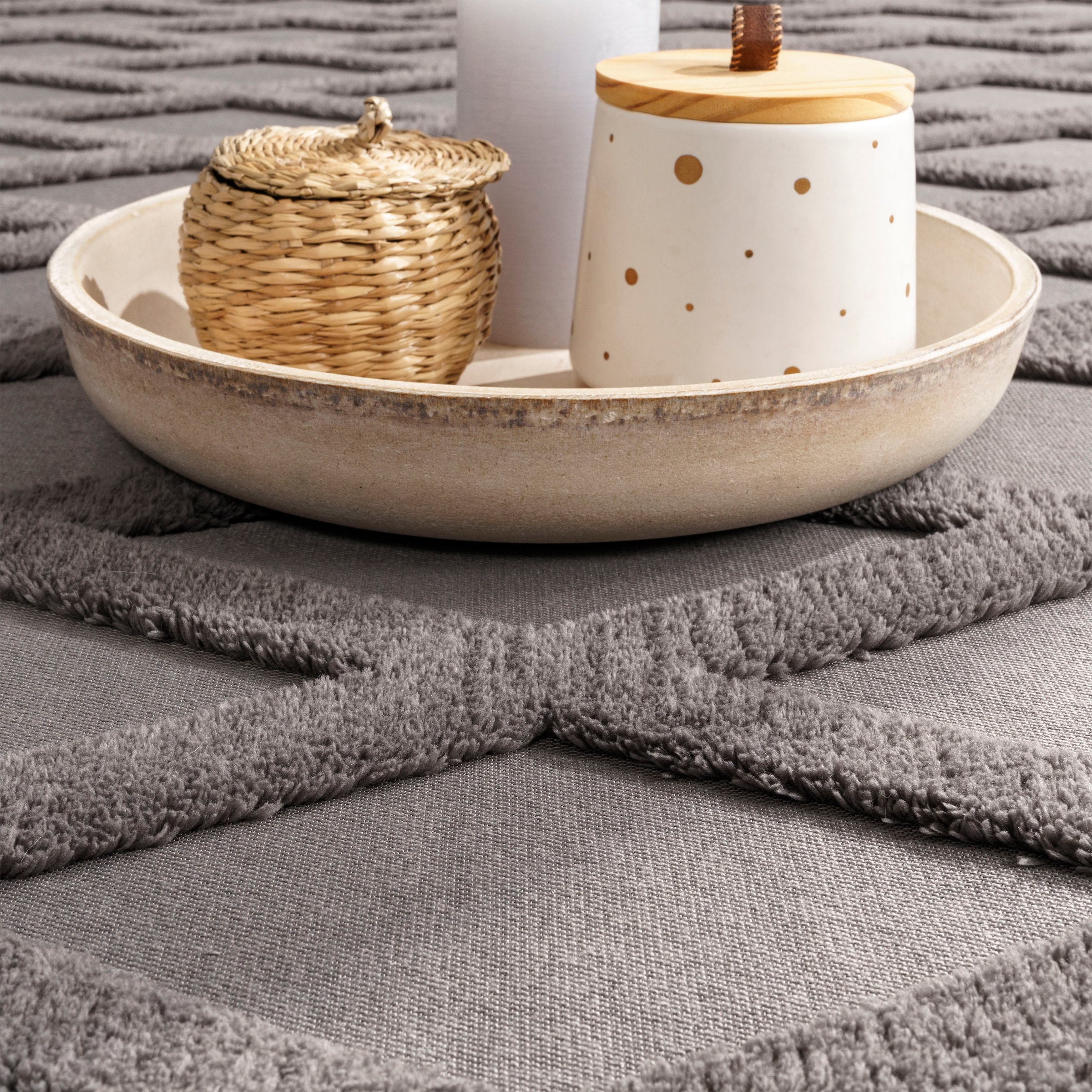 Paco Home Teppich »Utrecht 642«, rechteckig, 4 mm Höhe, Kurzflor, Uni Farben, 3D-Design, Rauten Muster, Hoch-Tief Effekt