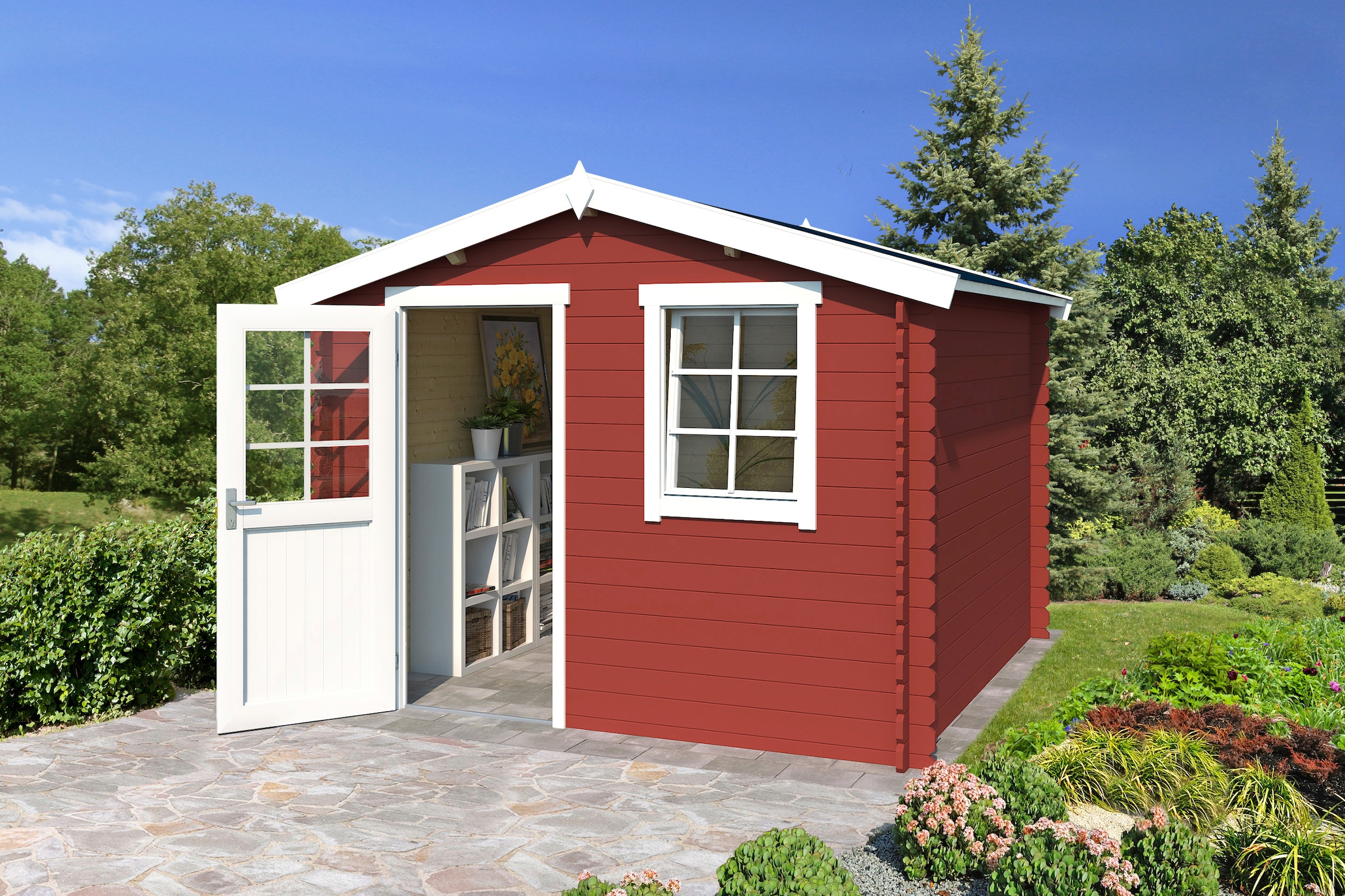 LASITA MAJA Gartenhaus »Nina 275«, Blochbohlenhaus 28mm, Fundamentmass 2750x2750, Schwedenrot
