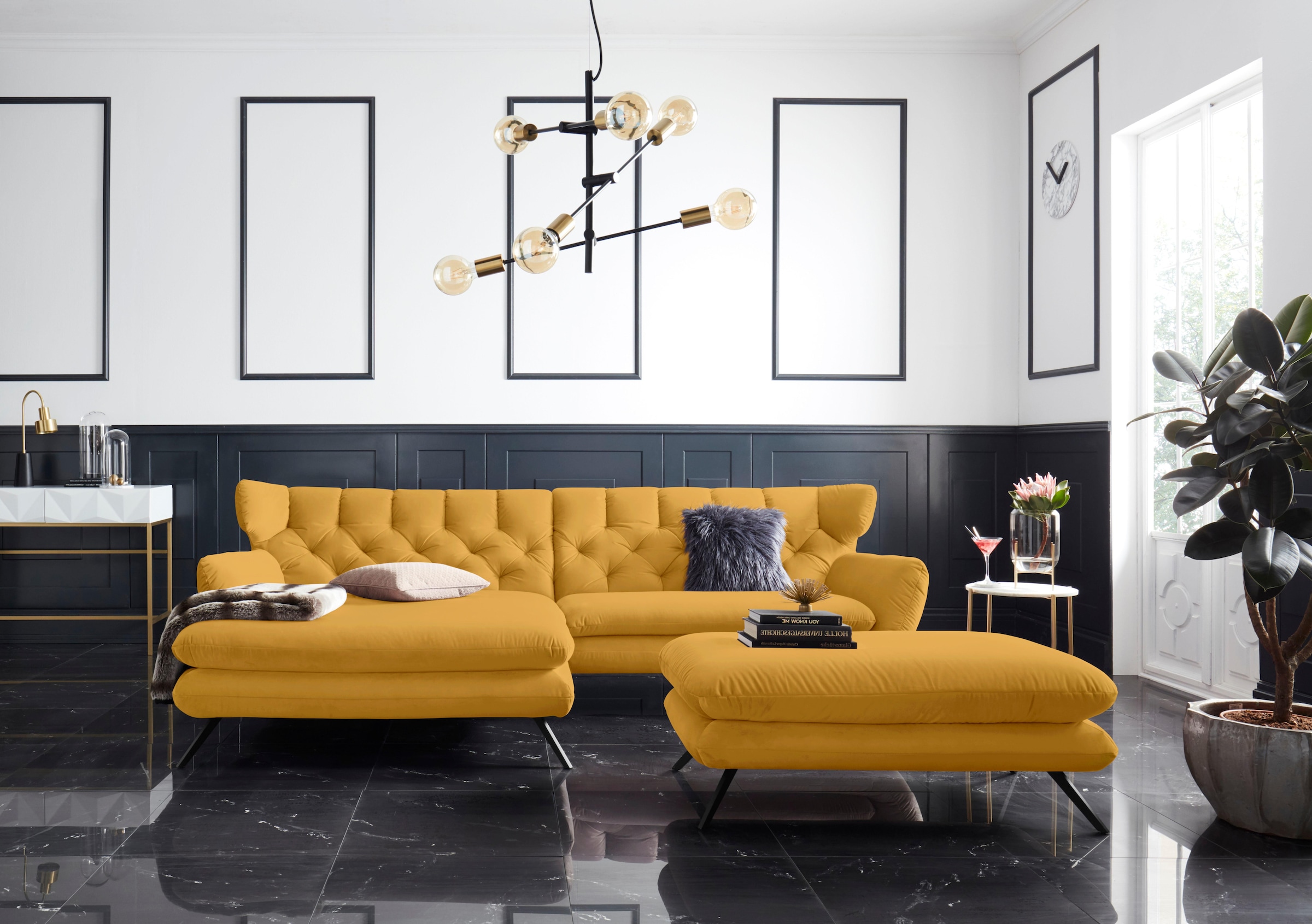 3C Candy Ecksofa »Beatrice Designsofa in moderner Retrooptik, bequem und extravagant«, mit Rückensteppung im Rautenmuster, Ohrenbacken Optik, L-Form