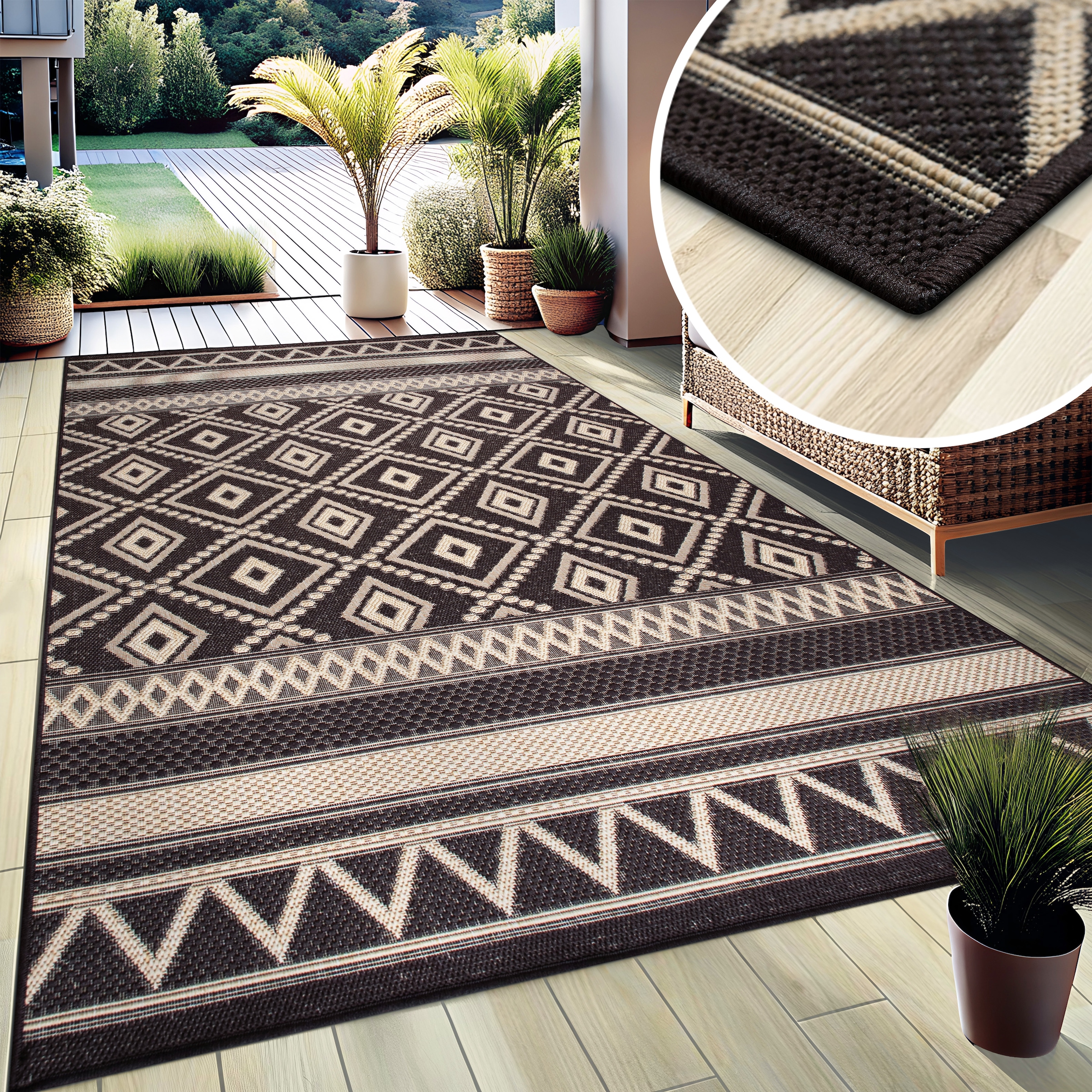 my home Teppich »Toronto auch als Läufer erhältlich«, rechteckig, 3 mm Höhe, In- und Outdoor geeignet, Sisal-Optik, Wetterfest & UV-beständig, Boho